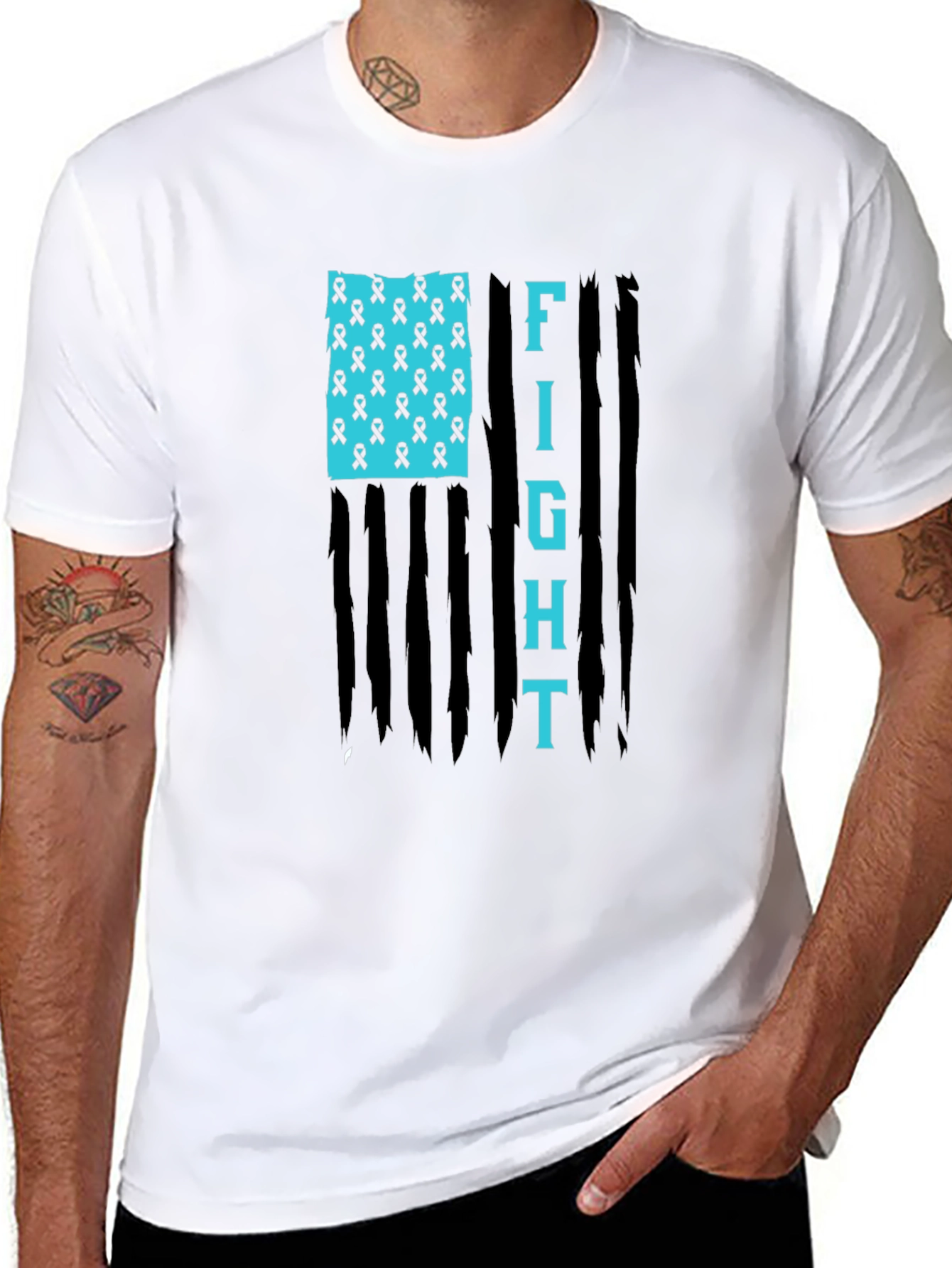 Fight American Flag Ribbon Graphic T-Shirt