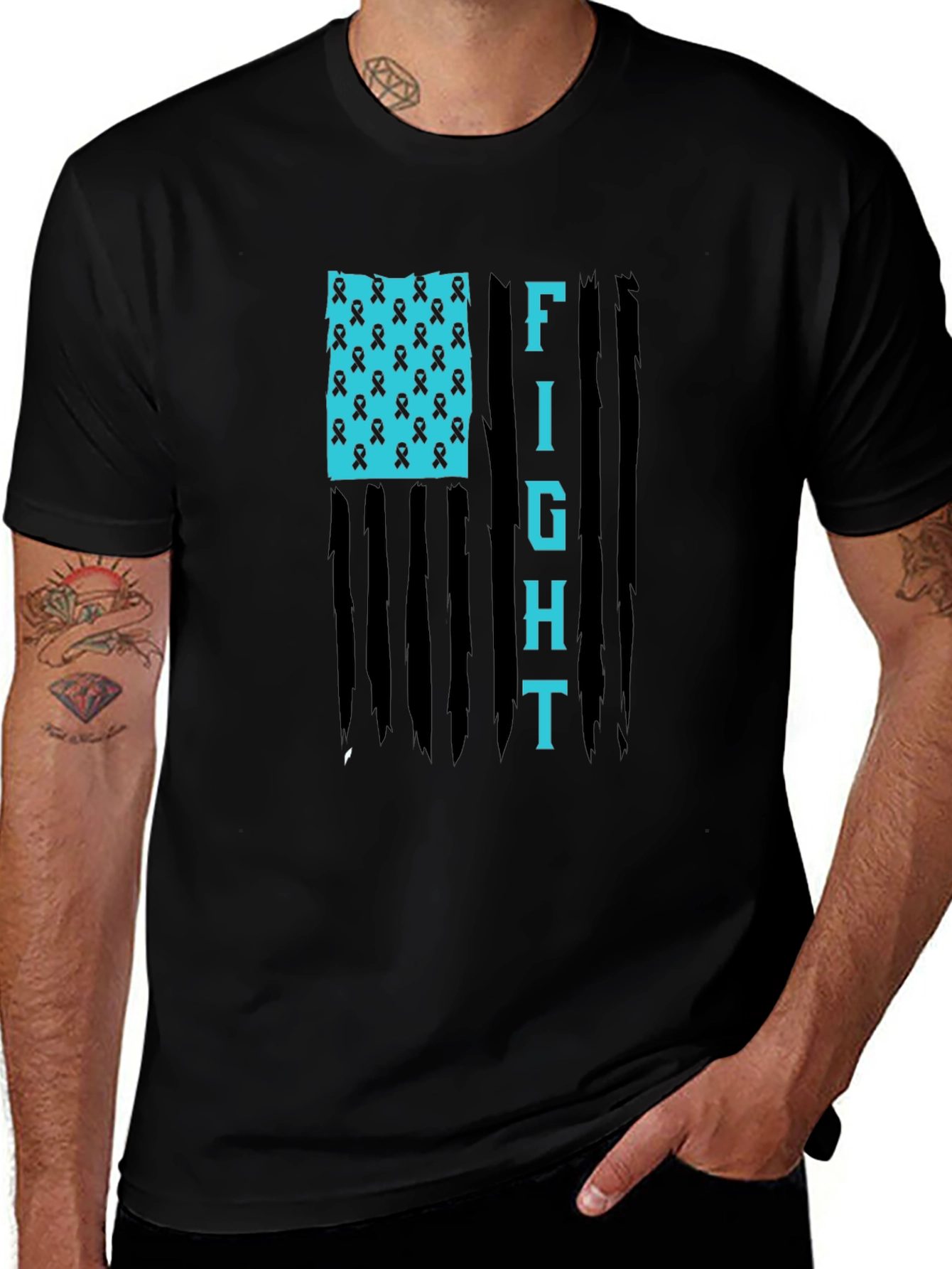 Fight American Flag Ribbon Graphic T-Shirt