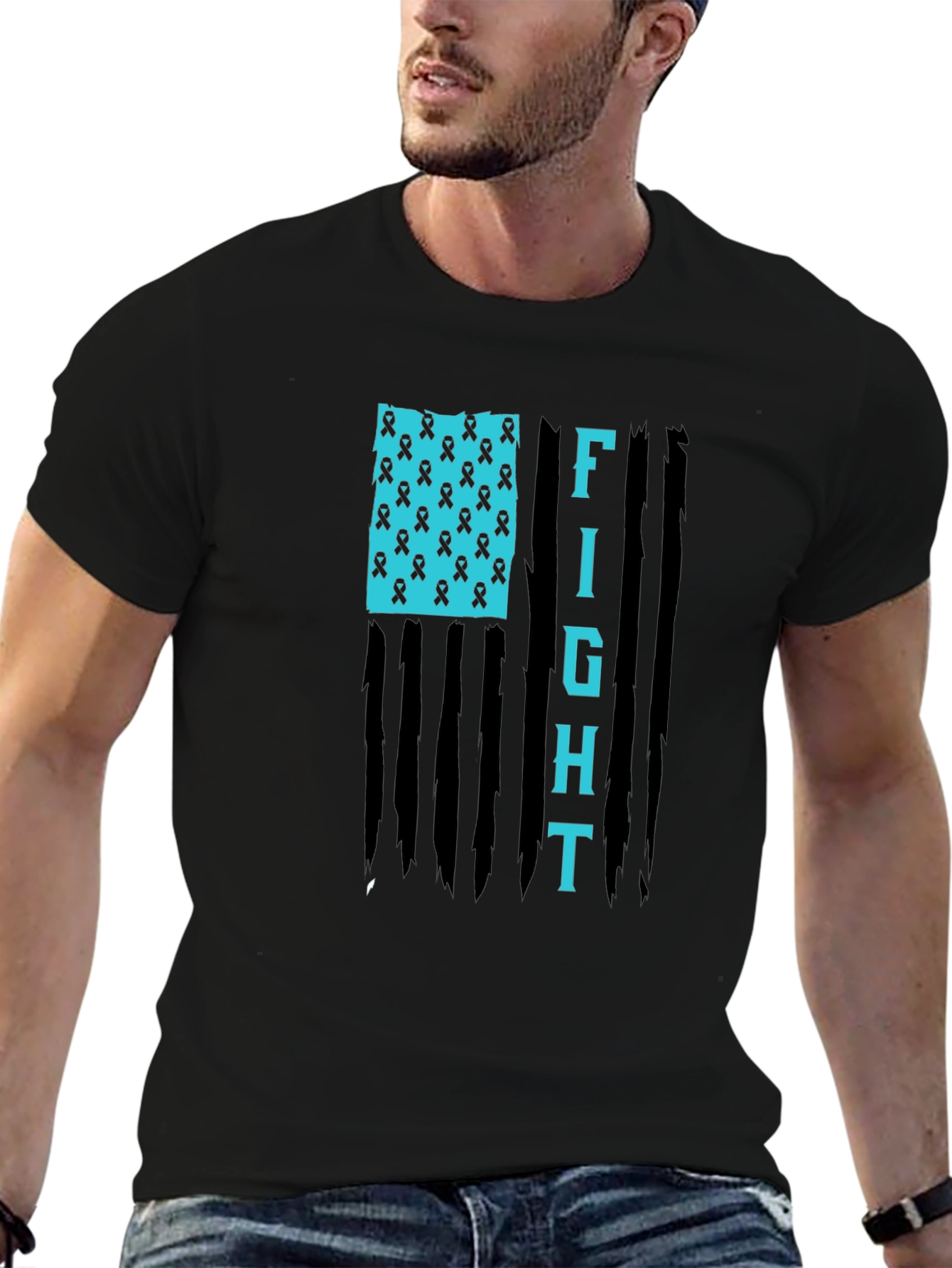 Fight American Flag Ribbon Graphic T-Shirt
