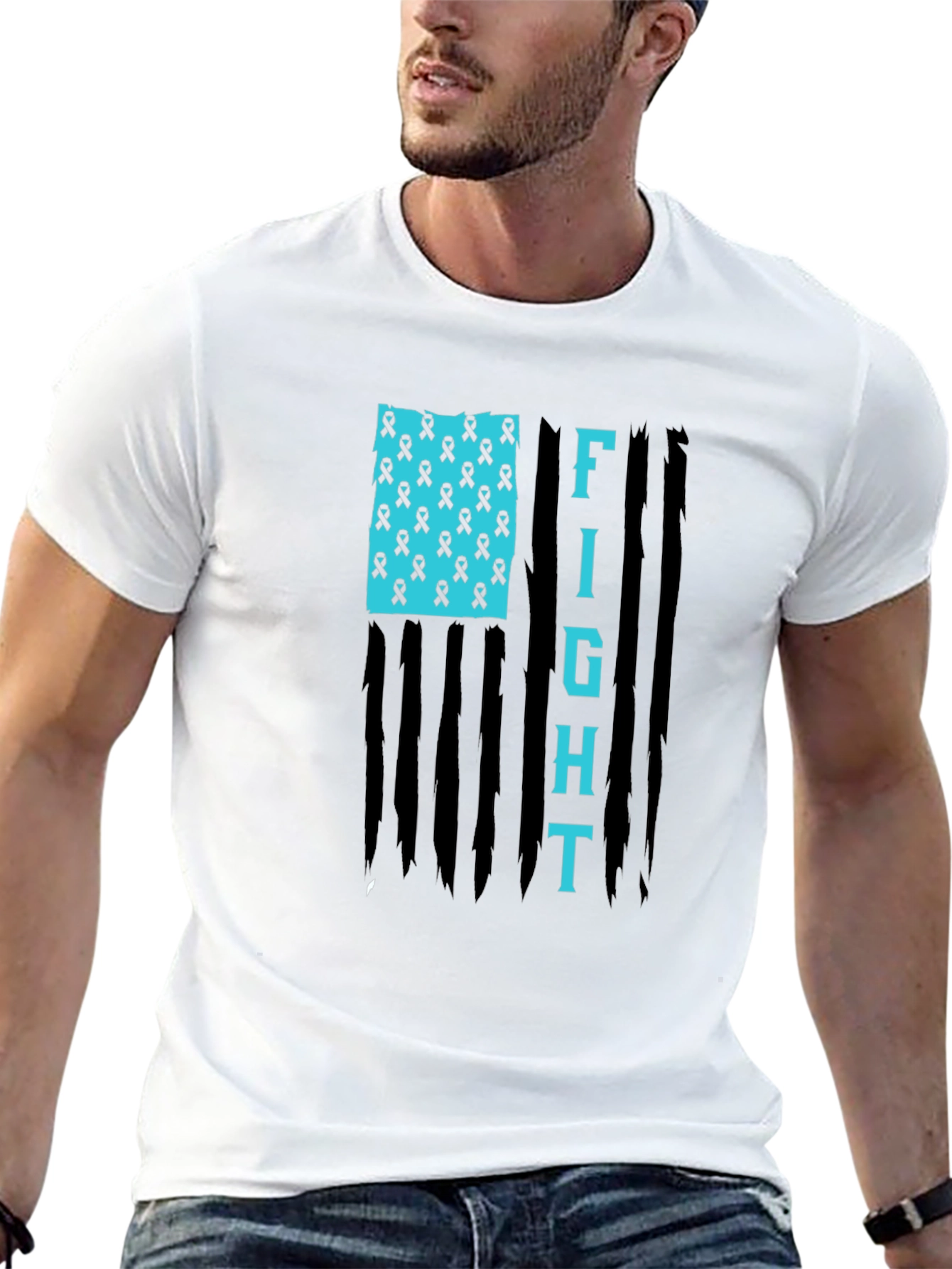 Fight American Flag Ribbon Graphic T-Shirt