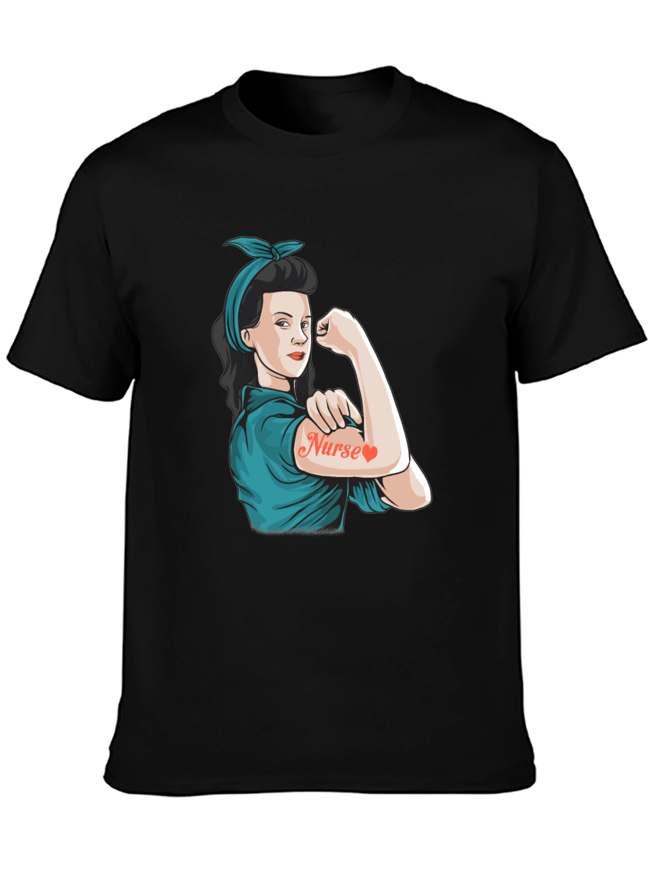 Retro Nurse Power T-Shirt - Black Cotton Blend