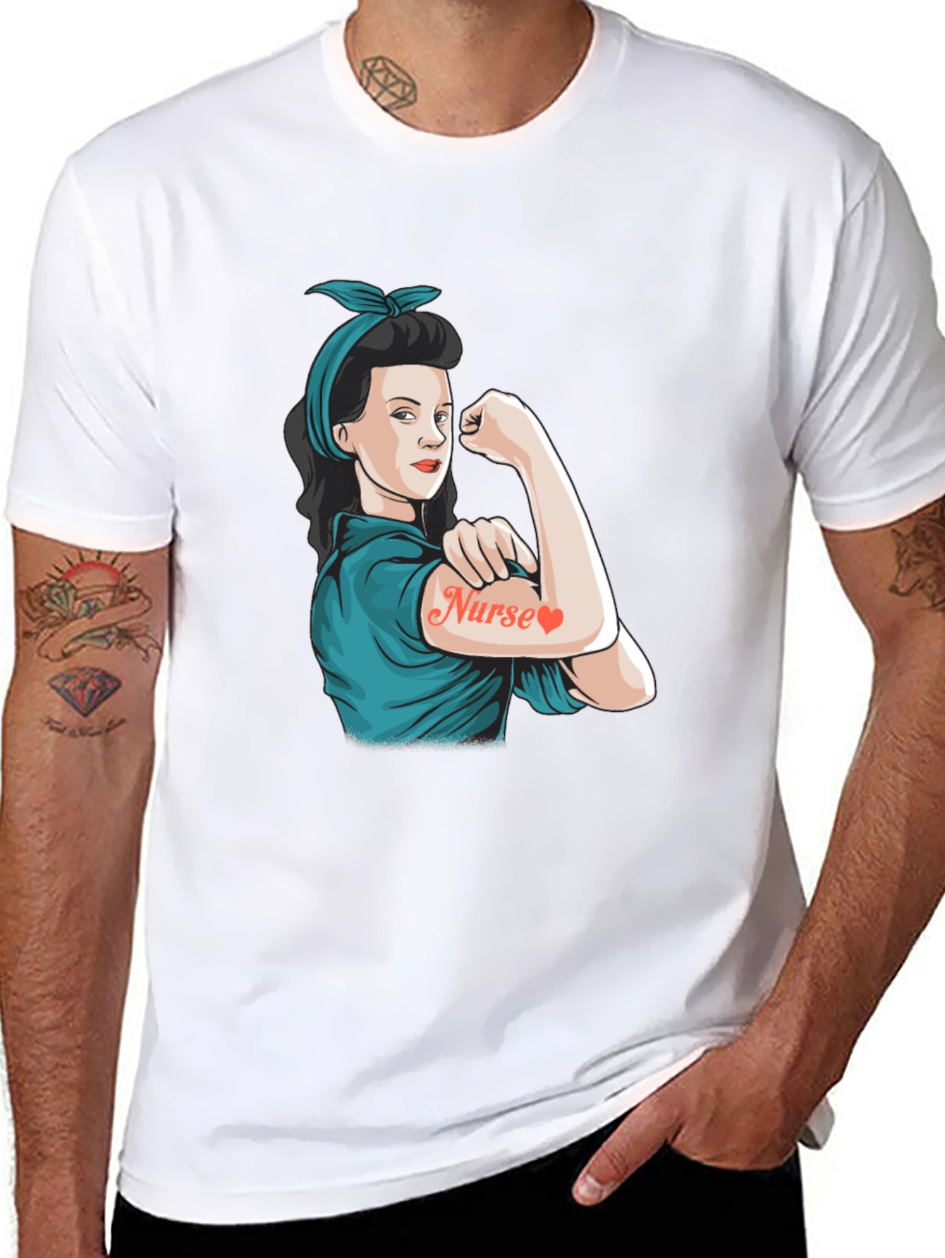 Retro Nurse Power T-Shirt - Black Cotton Blend