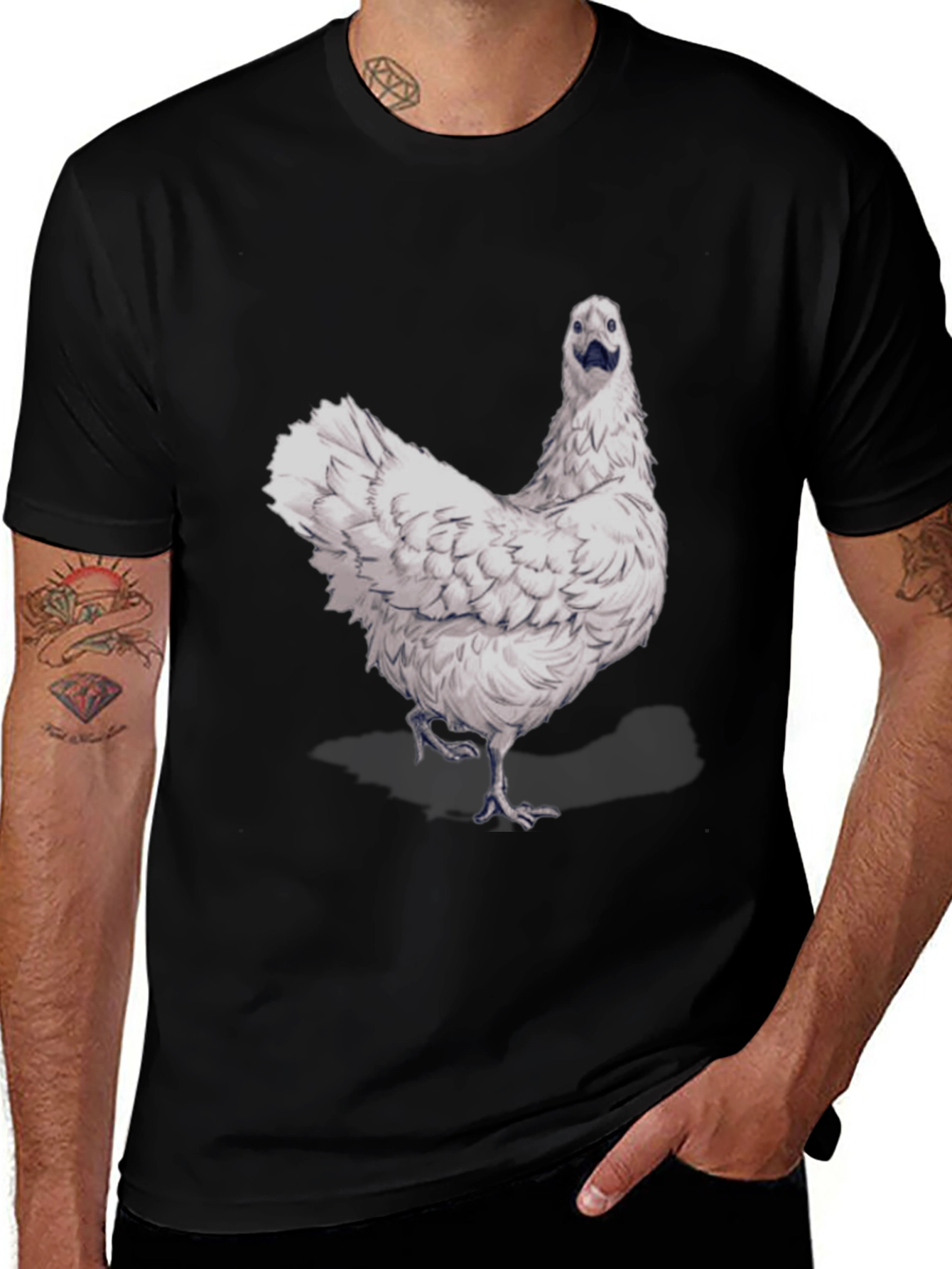 Funny Chicken Graphic Tee - Black Cotton T-Shirt