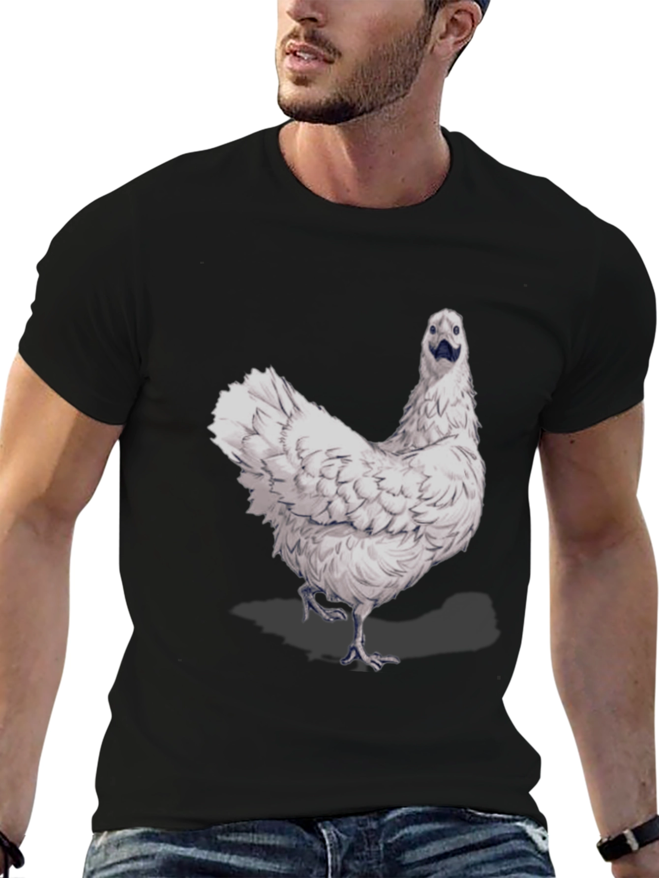 Funny Chicken Graphic Tee - Black Cotton T-Shirt