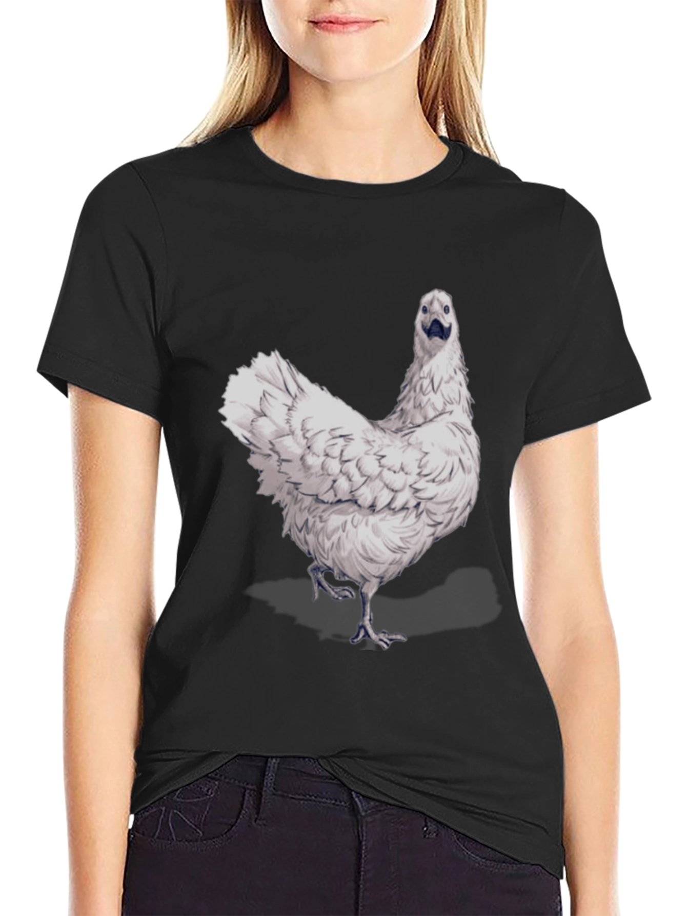 Funny Chicken Graphic Tee - Black Cotton T-Shirt