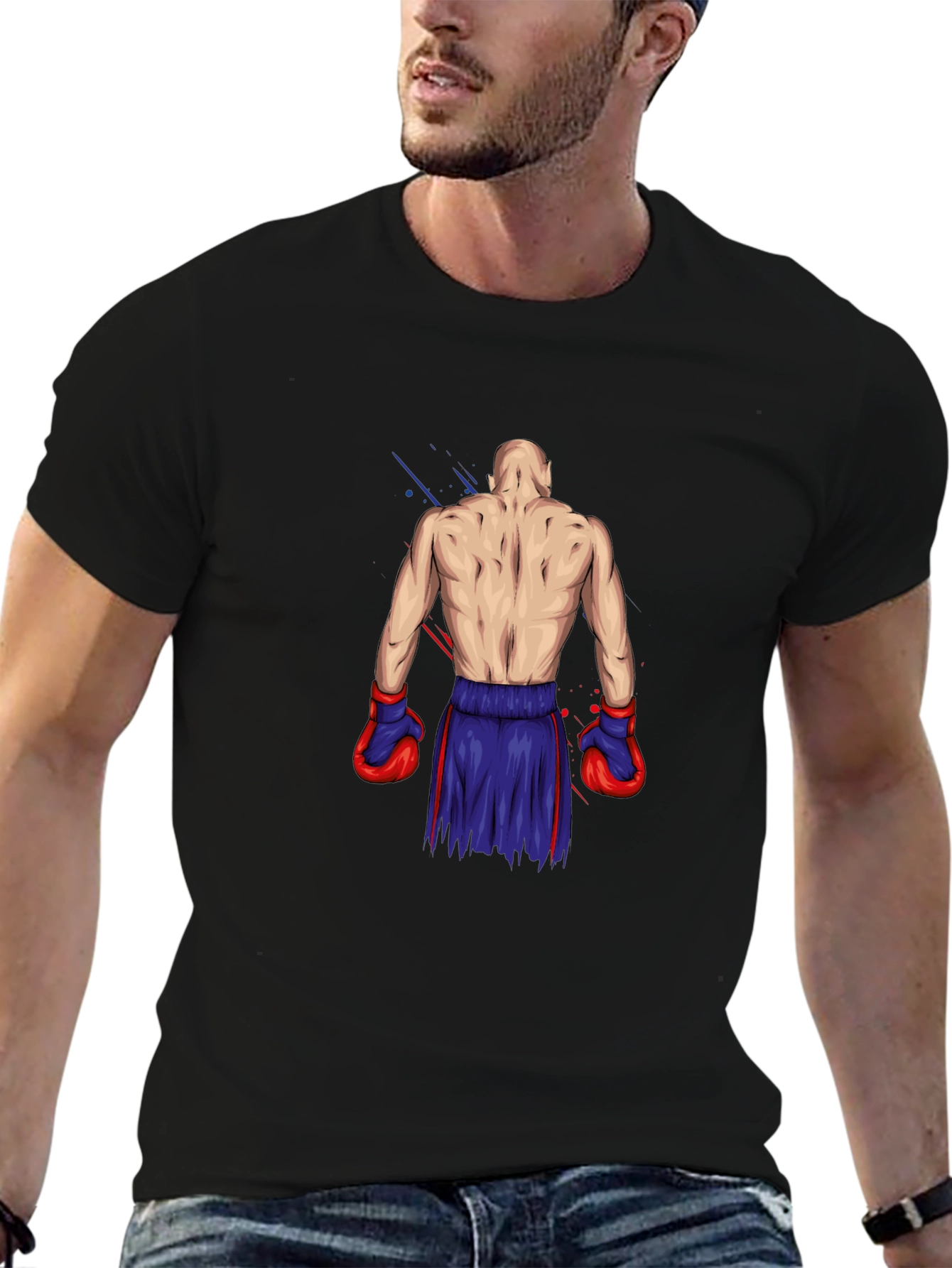 Boxer Graphic Tee - Black Cotton T-Shirt