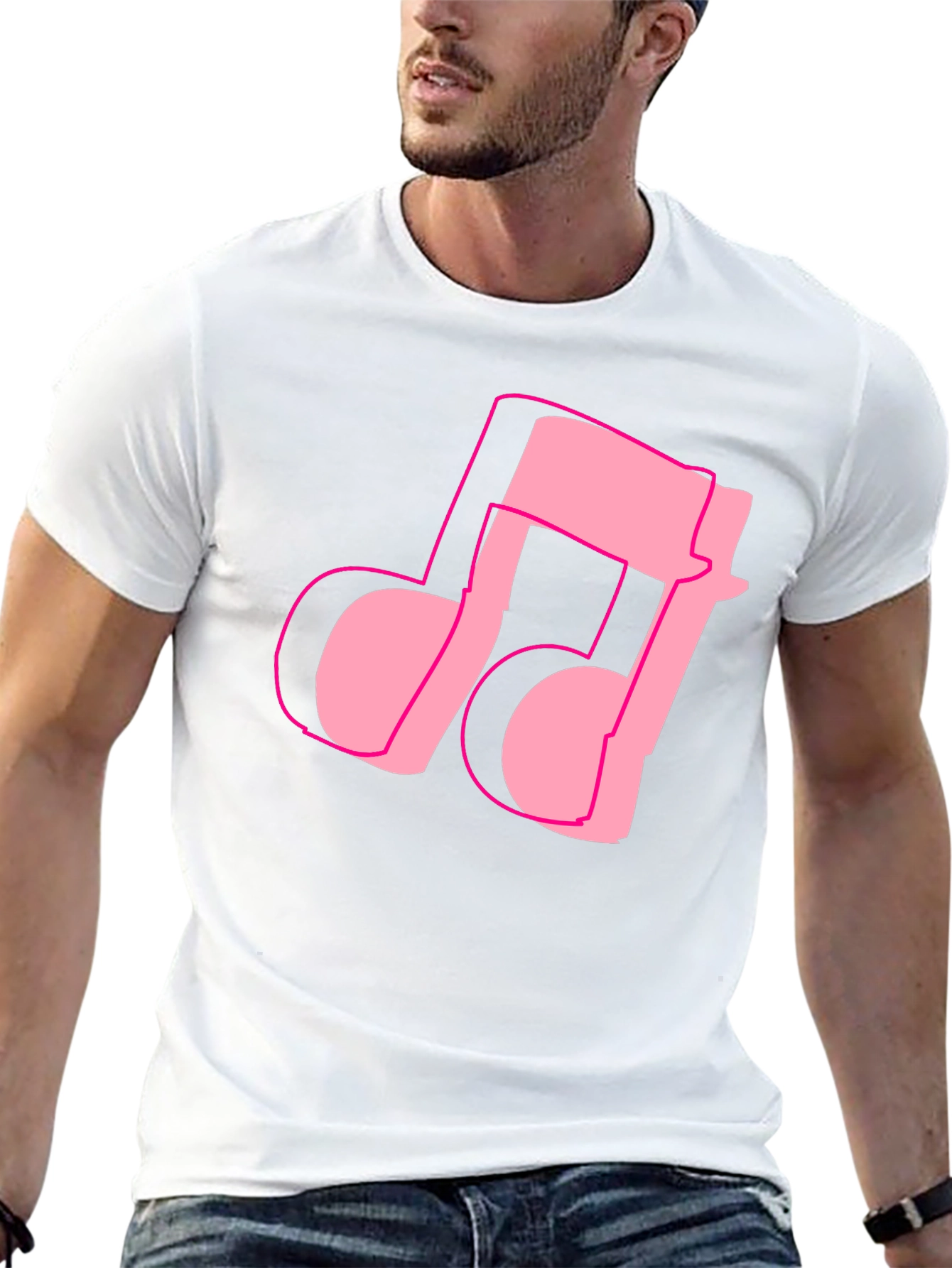Pink Music Note Graphic Black T-Shirt
