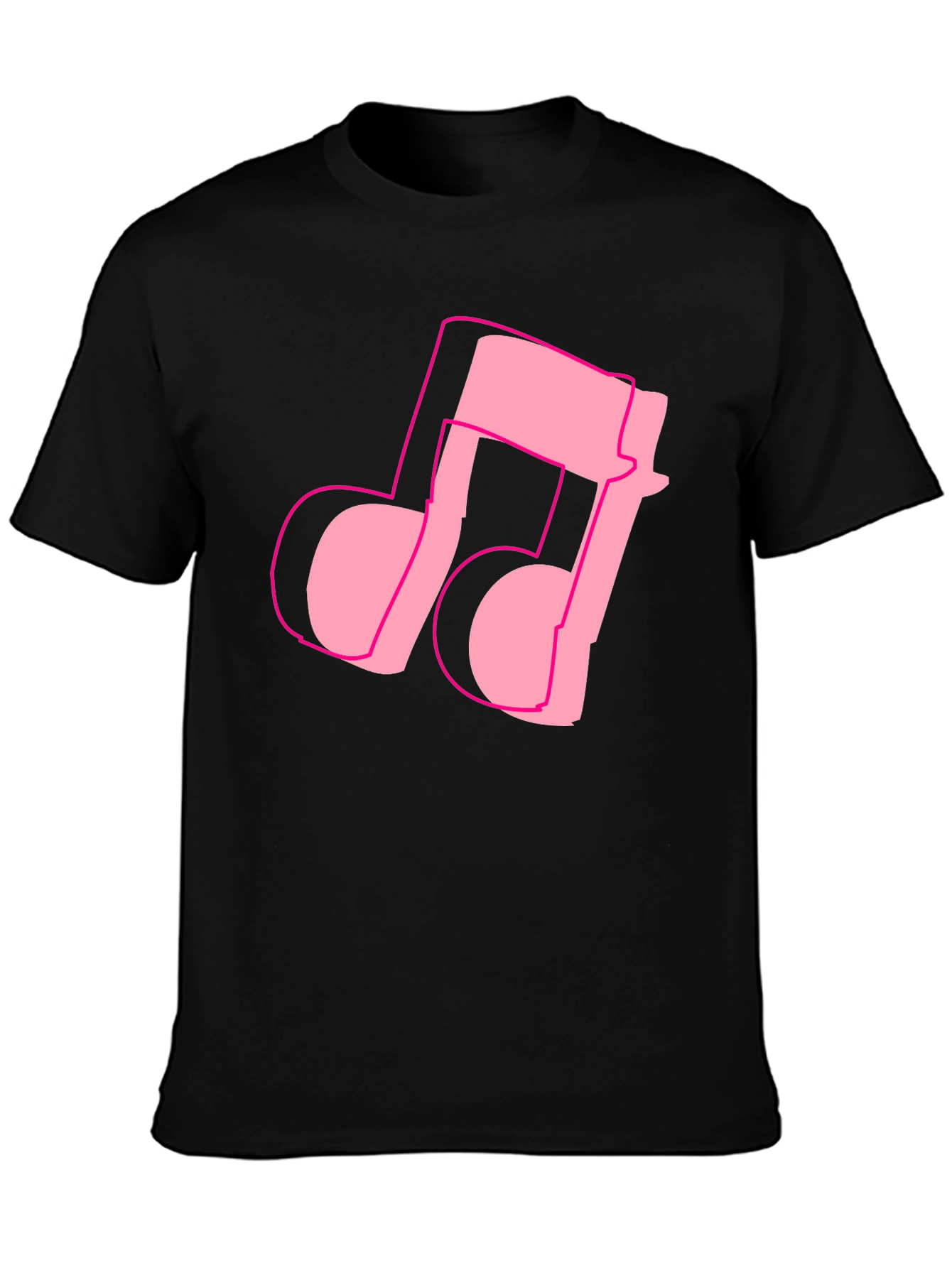 Pink Music Note Graphic Black T-Shirt