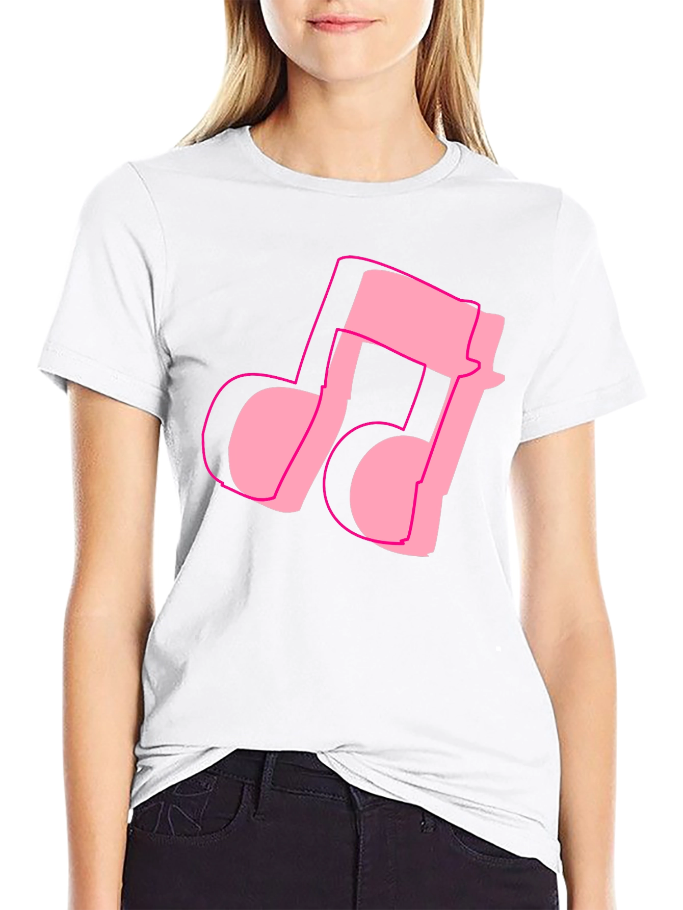 Pink Music Note Graphic Black T-Shirt