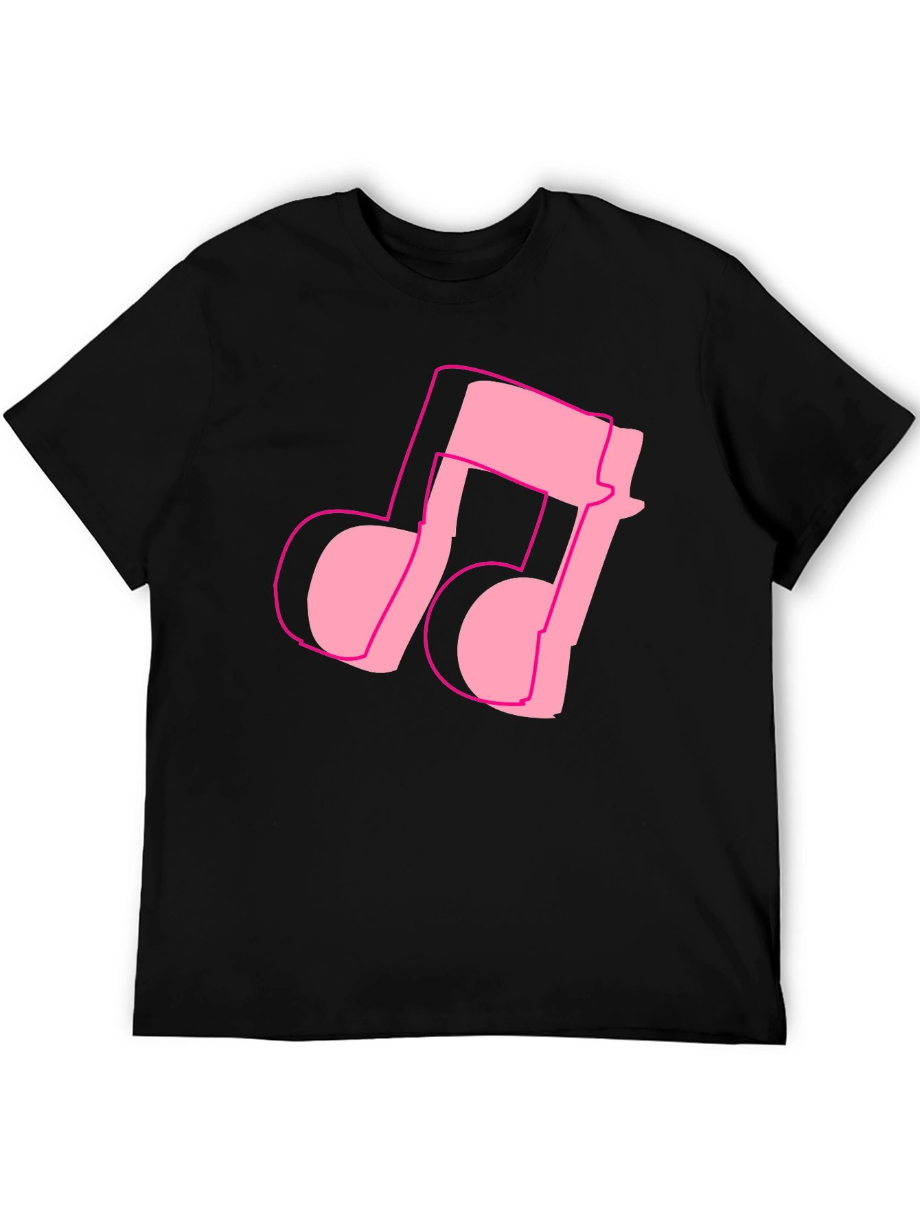 Pink Music Note Graphic Black T-Shirt