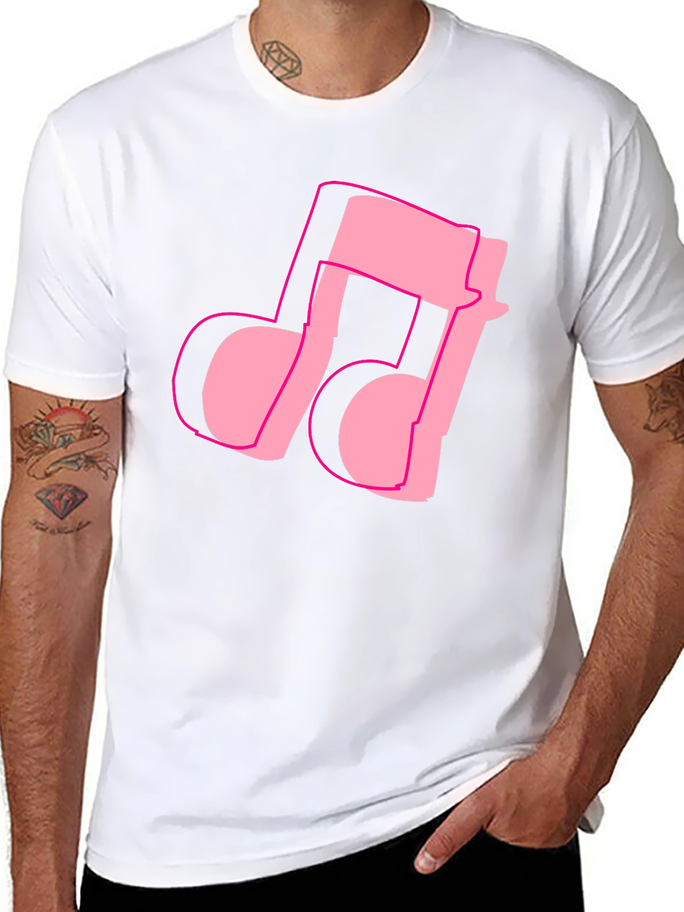 Pink Music Note Graphic Black T-Shirt