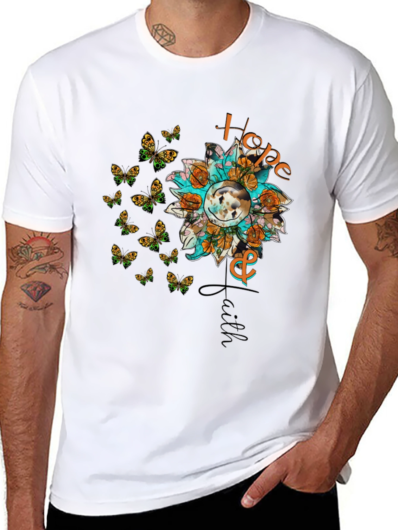 Hope and Faith Sunflower Butterfly Graphic T-Shirt