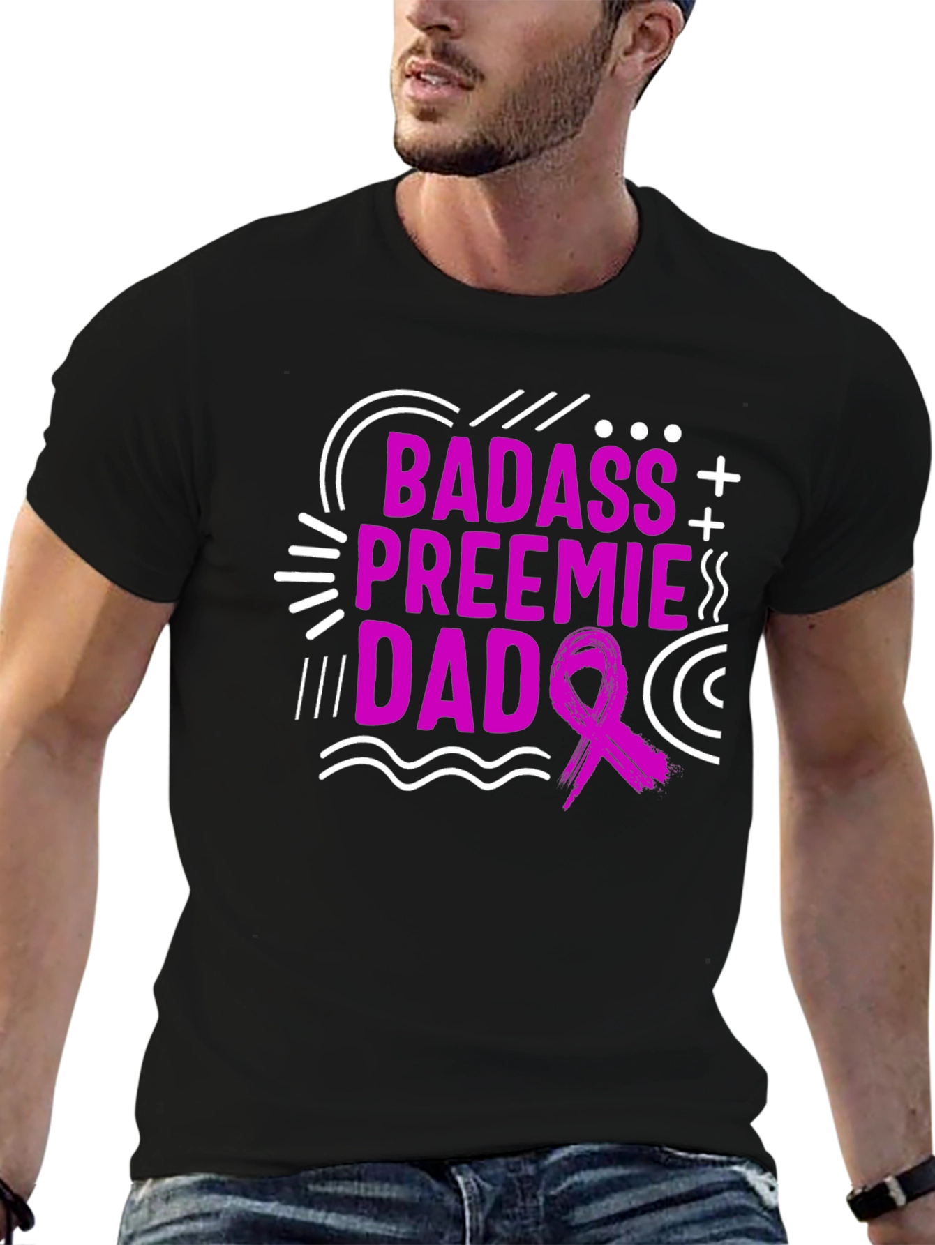 Badass Preemie Dad Black T-Shirt