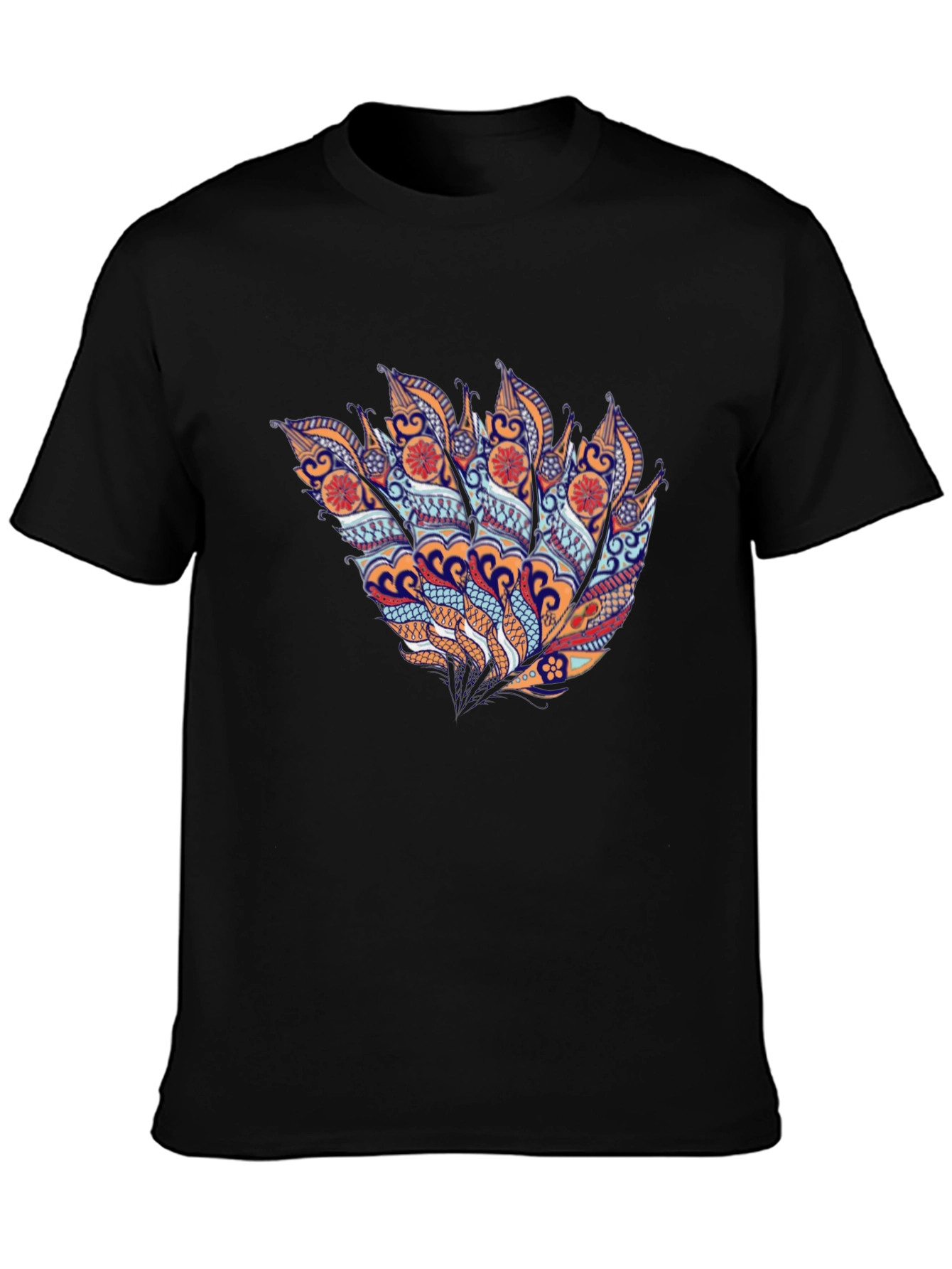 Abstract Feather Graphic Black T-Shirt