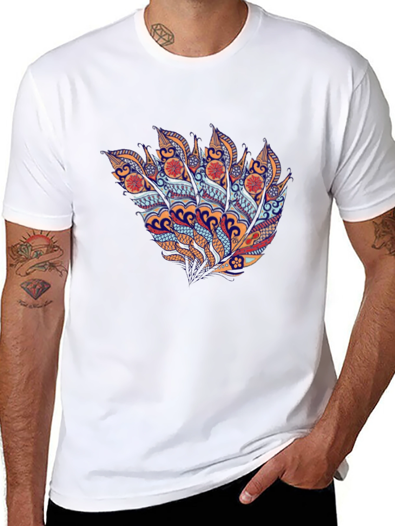 Abstract Feather Graphic Black T-Shirt