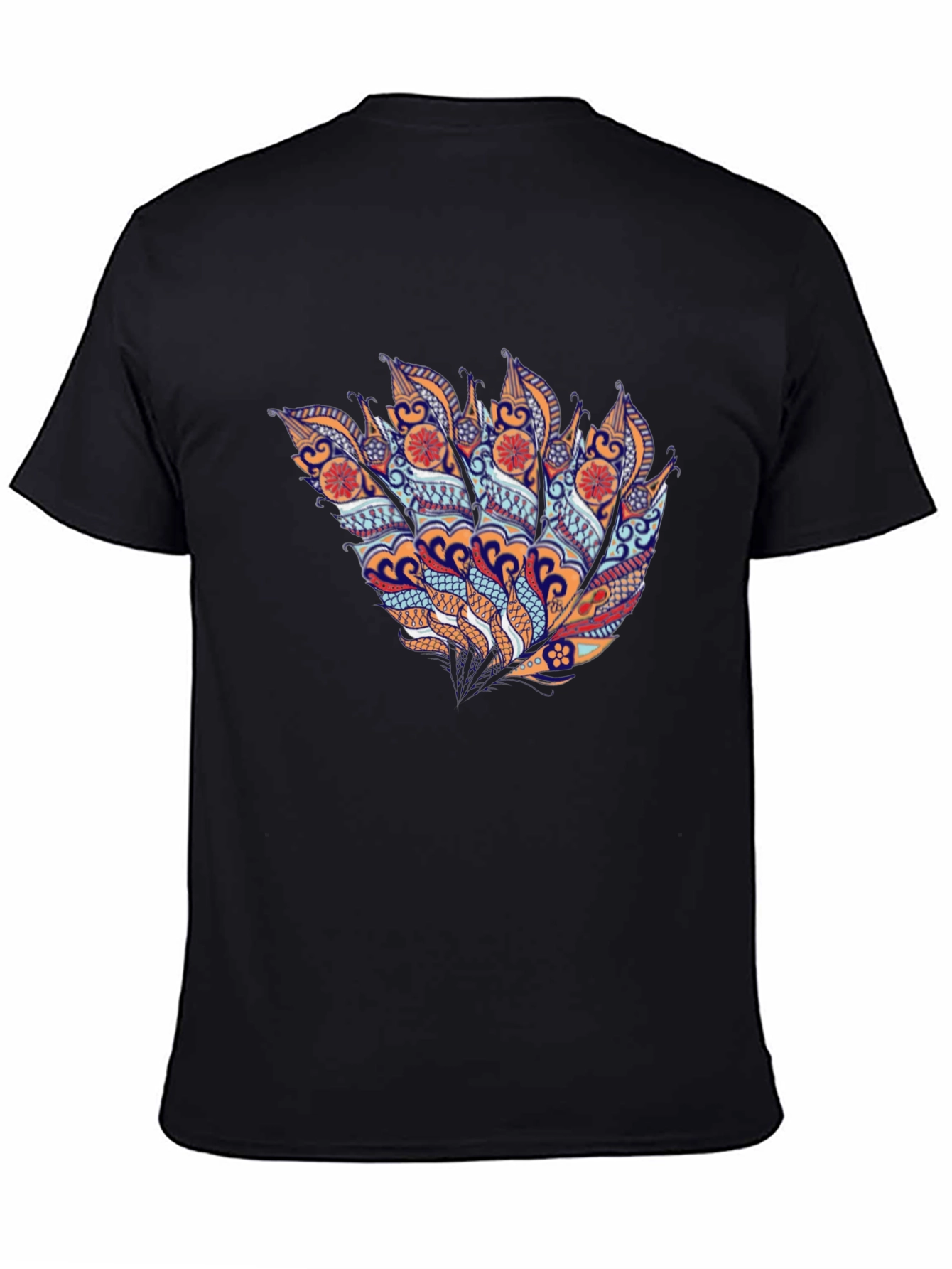 Abstract Feather Graphic Black T-Shirt