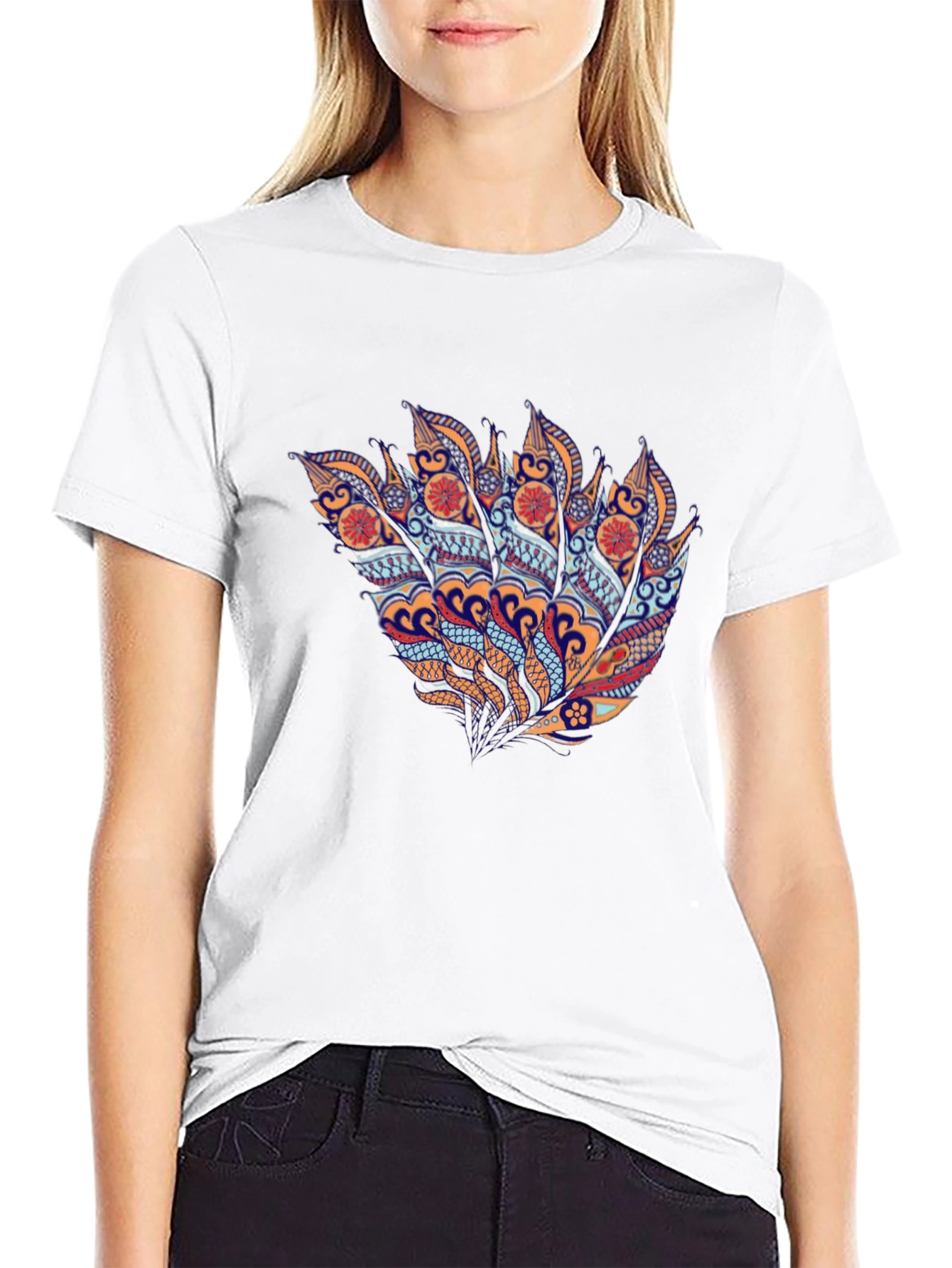 Abstract Feather Graphic Black T-Shirt