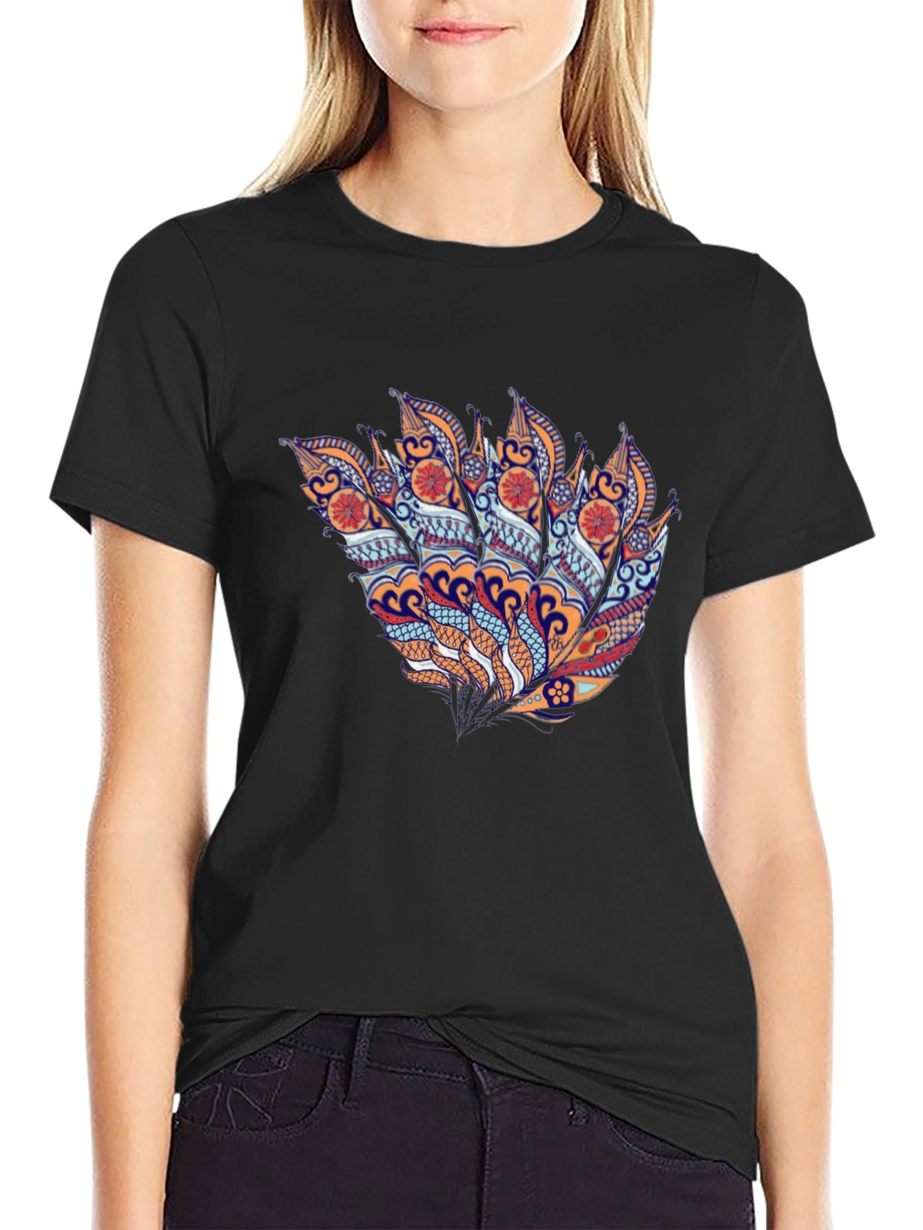 Abstract Feather Graphic Black T-Shirt