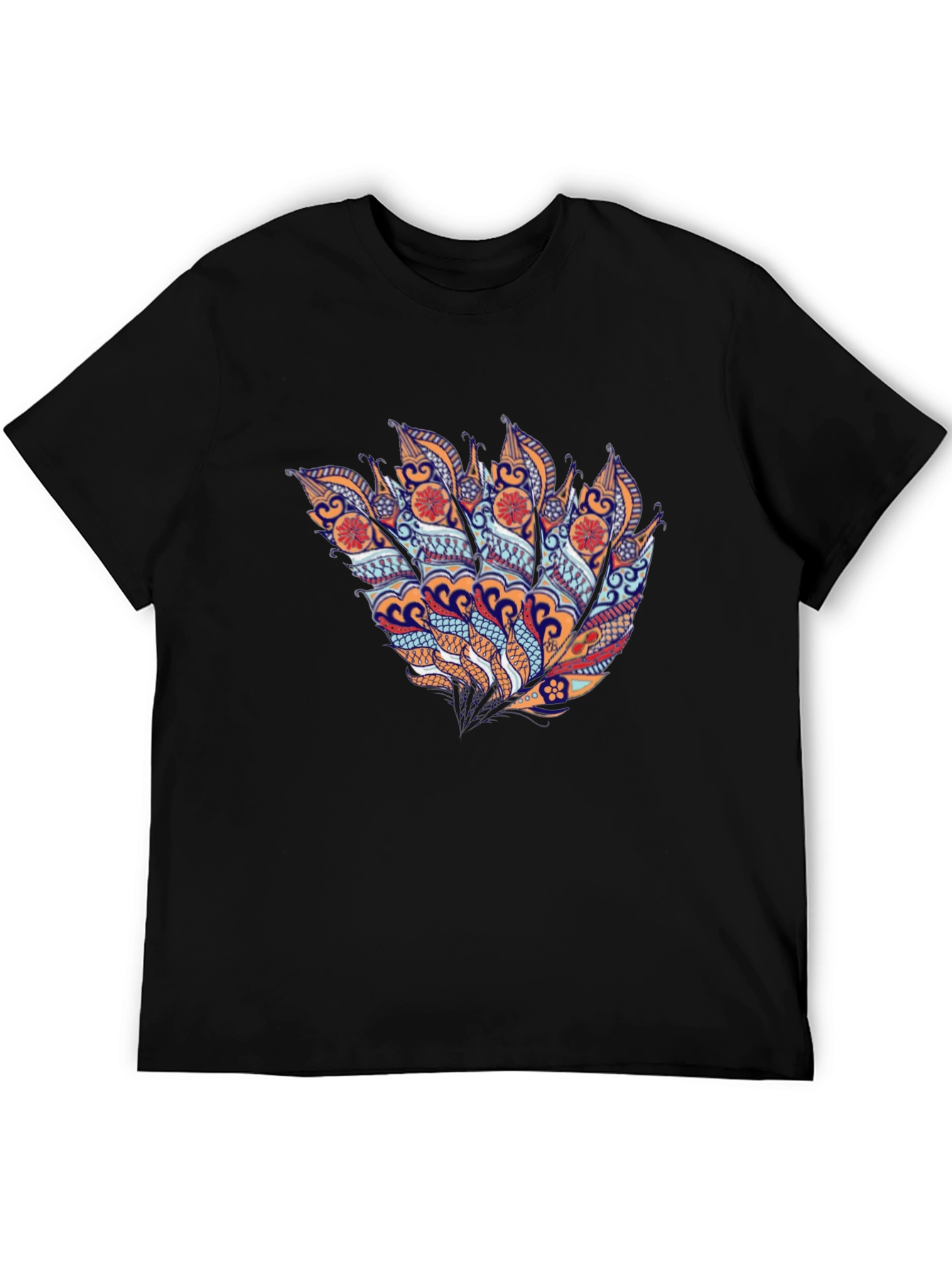 Abstract Feather Graphic Black T-Shirt