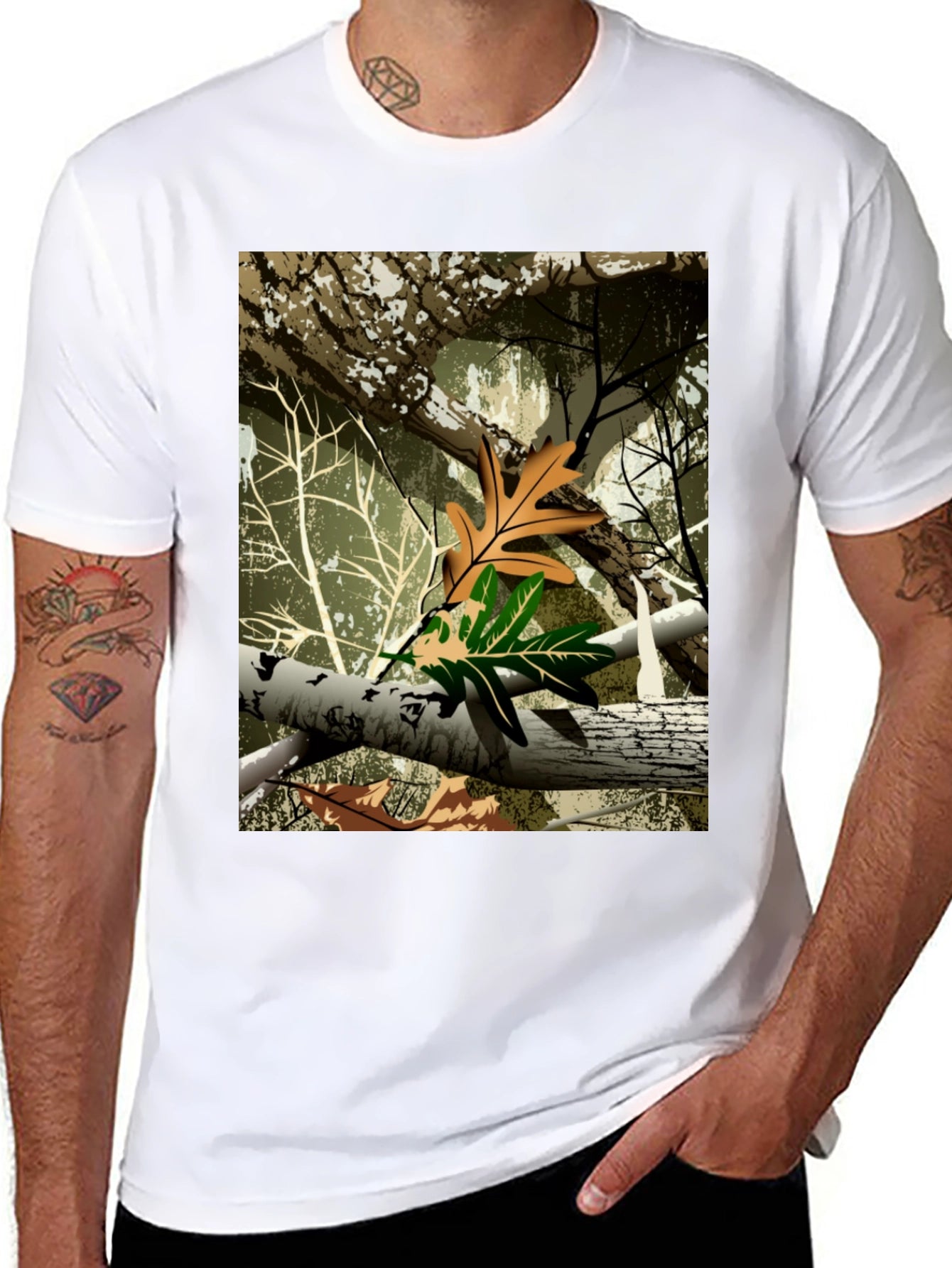 Nature Camo Mens Black T-Shirt