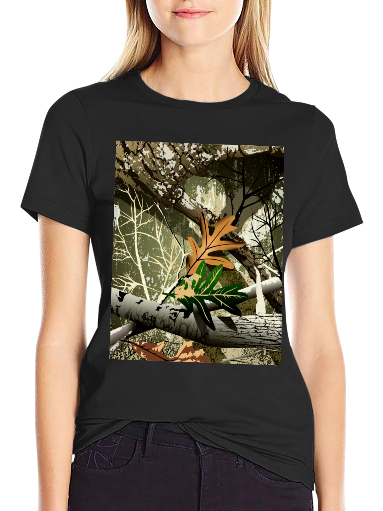 Nature Camo Mens Black T-Shirt