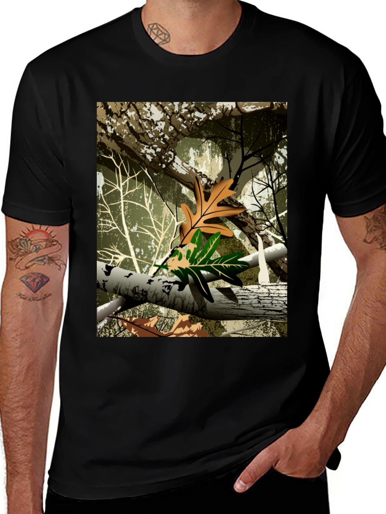 Nature Camo Mens Black T-Shirt