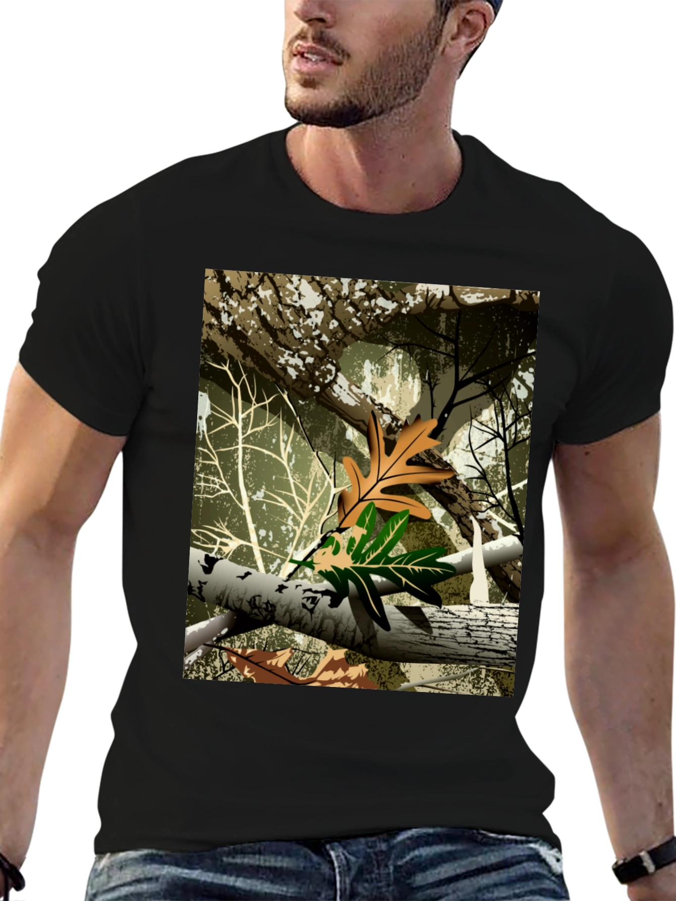 Nature Camo Mens Black T-Shirt