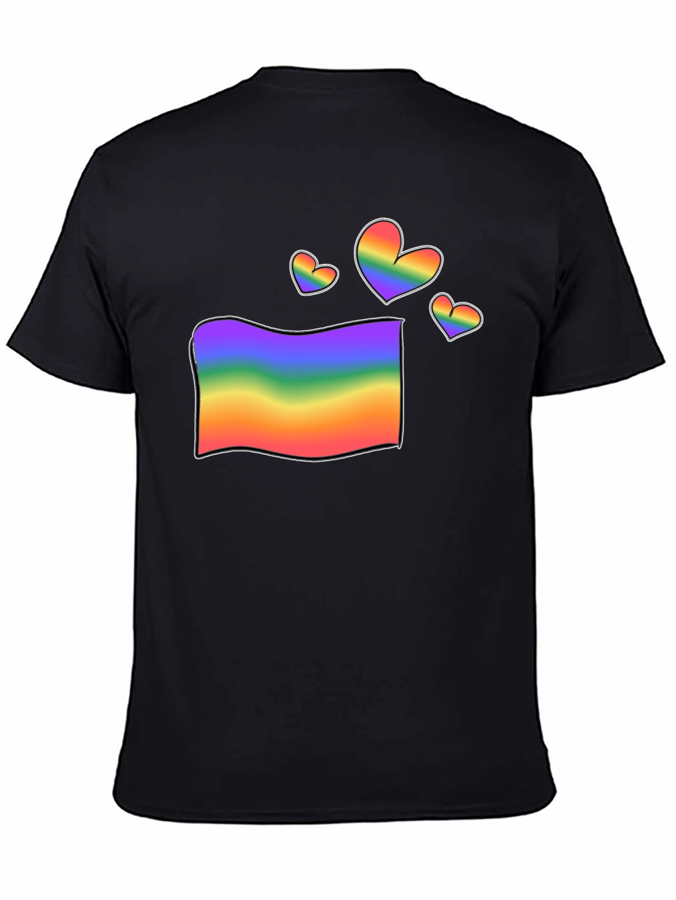 Rainbow Flag & Hearts Graphic Black T-Shirt