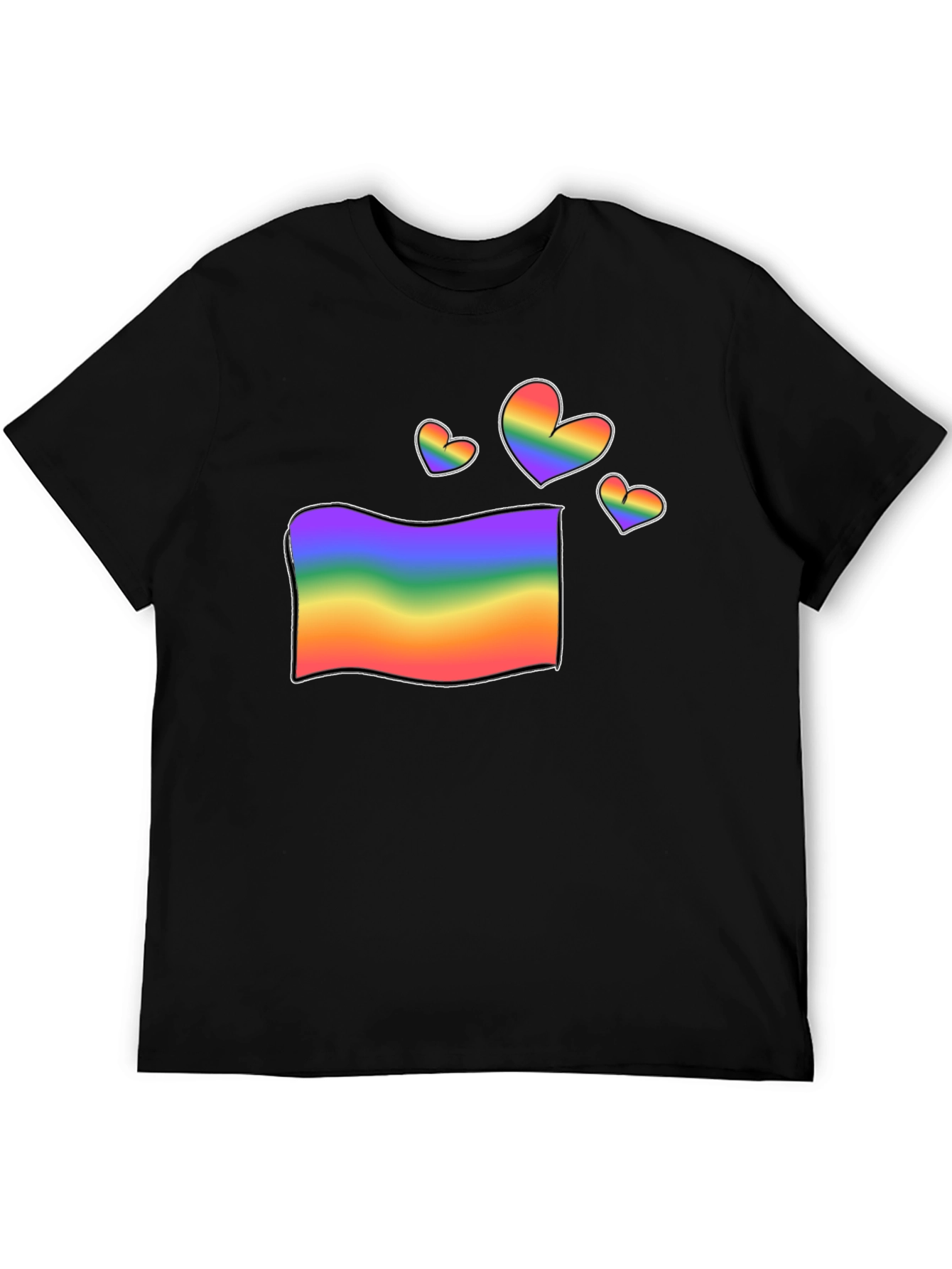 Rainbow Flag & Hearts Graphic Black T-Shirt