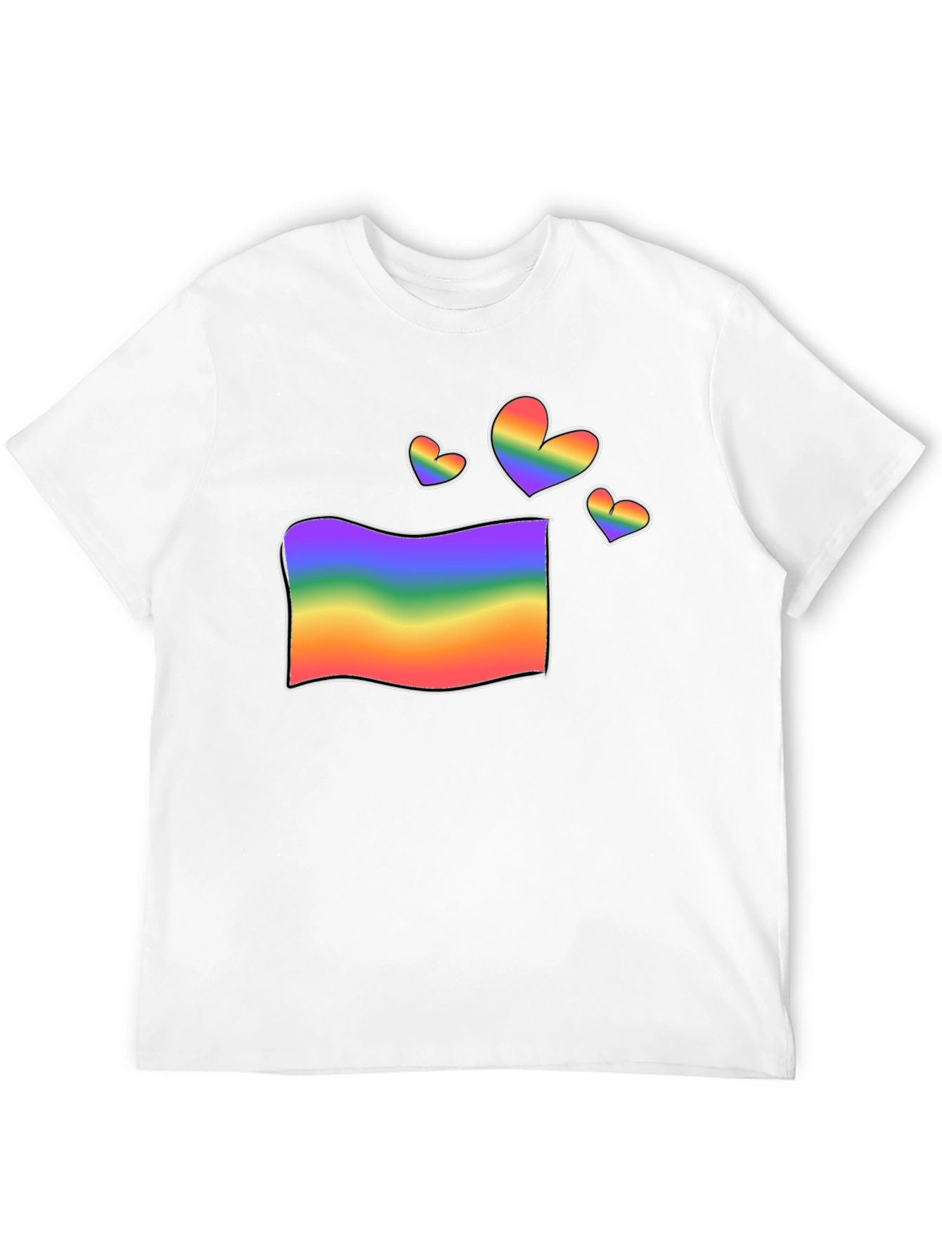 Rainbow Flag & Hearts Graphic Black T-Shirt