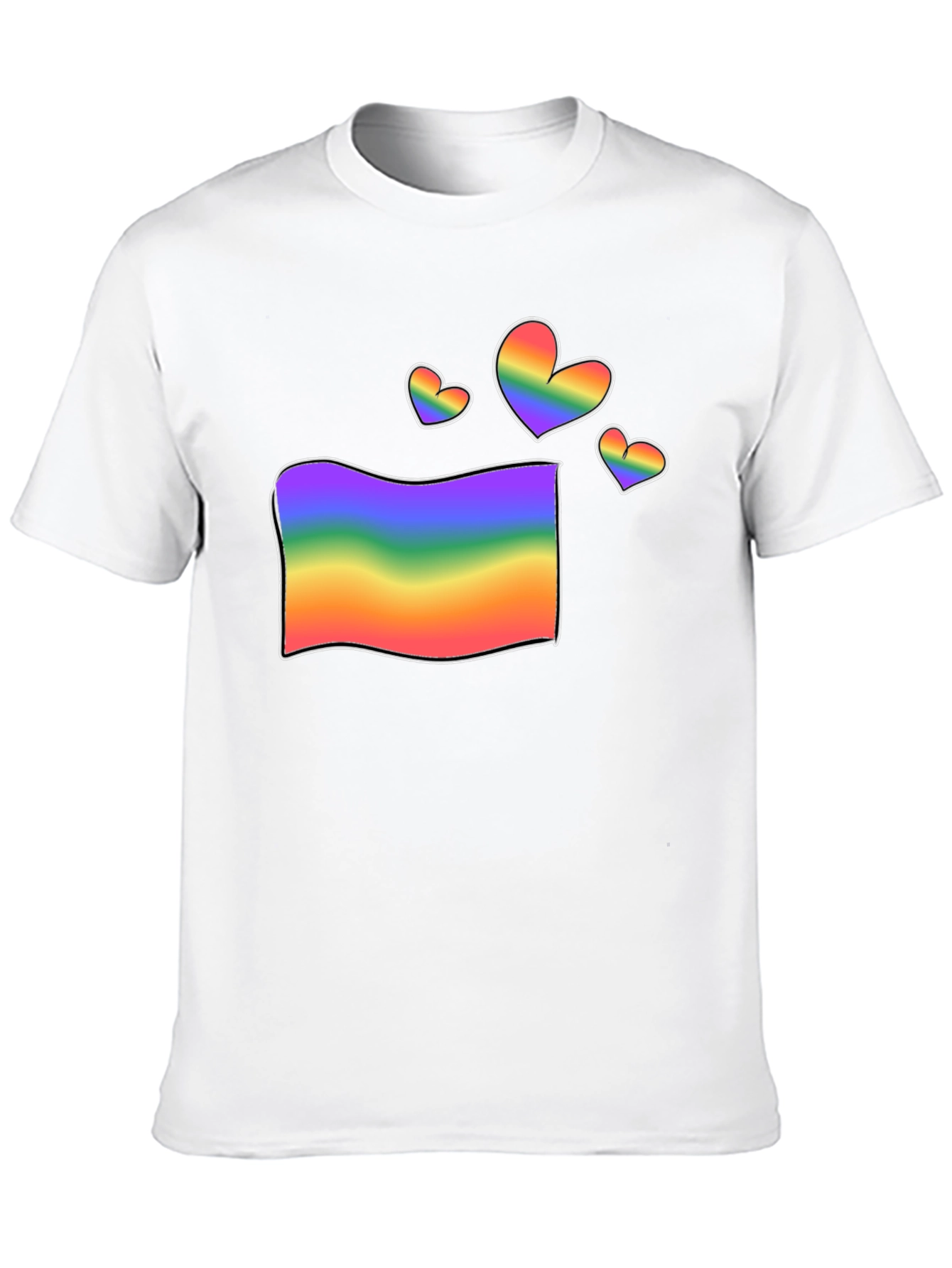 Rainbow Flag & Hearts Graphic Black T-Shirt