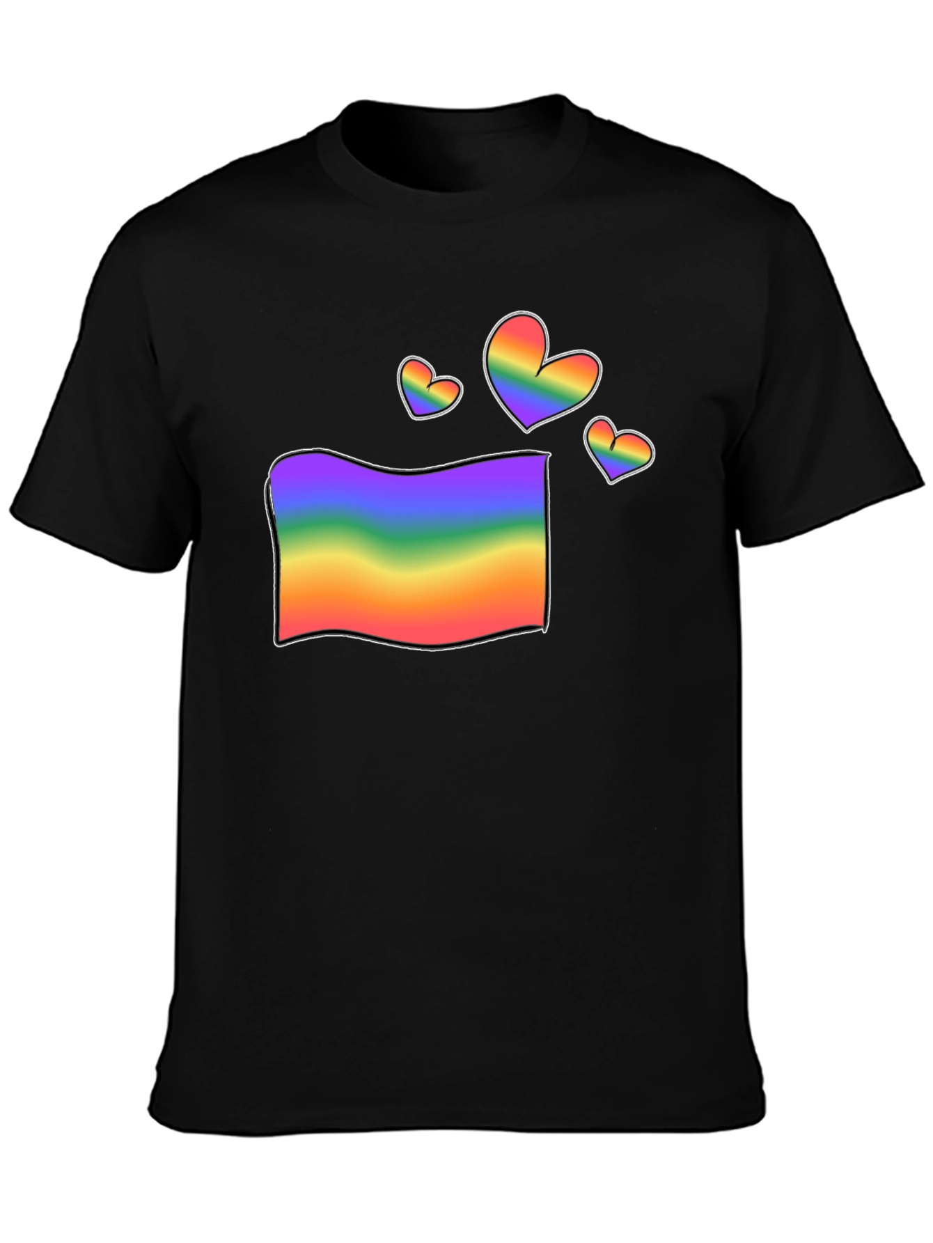 Rainbow Flag & Hearts Graphic Black T-Shirt