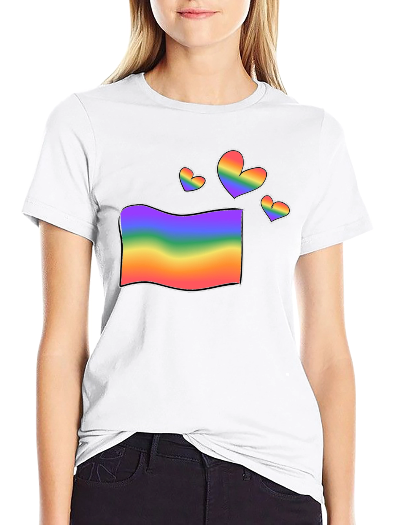 Rainbow Flag & Hearts Graphic Black T-Shirt