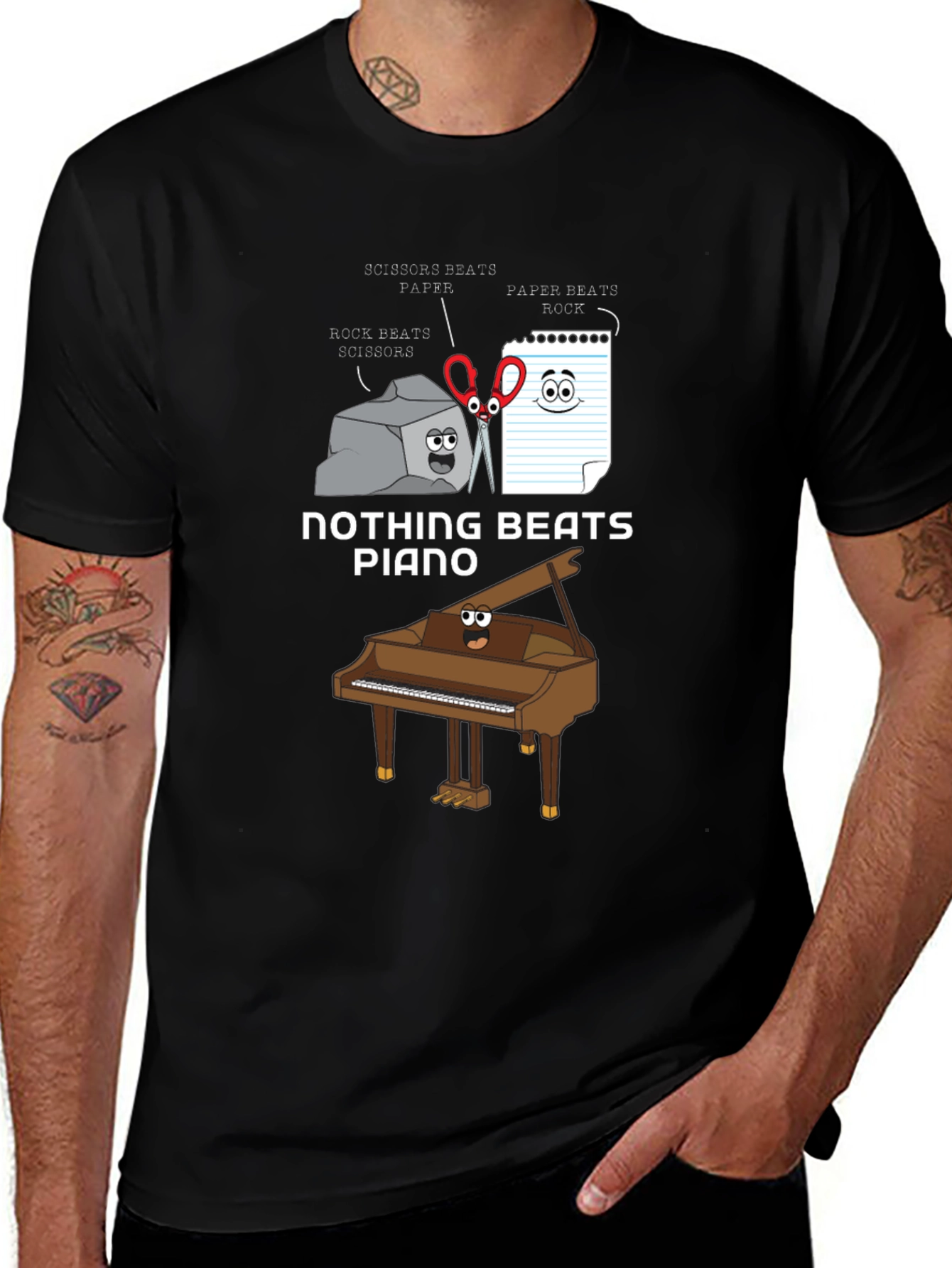 Nothing Beats Piano T-Shirt: Rock Paper Scissors Pun