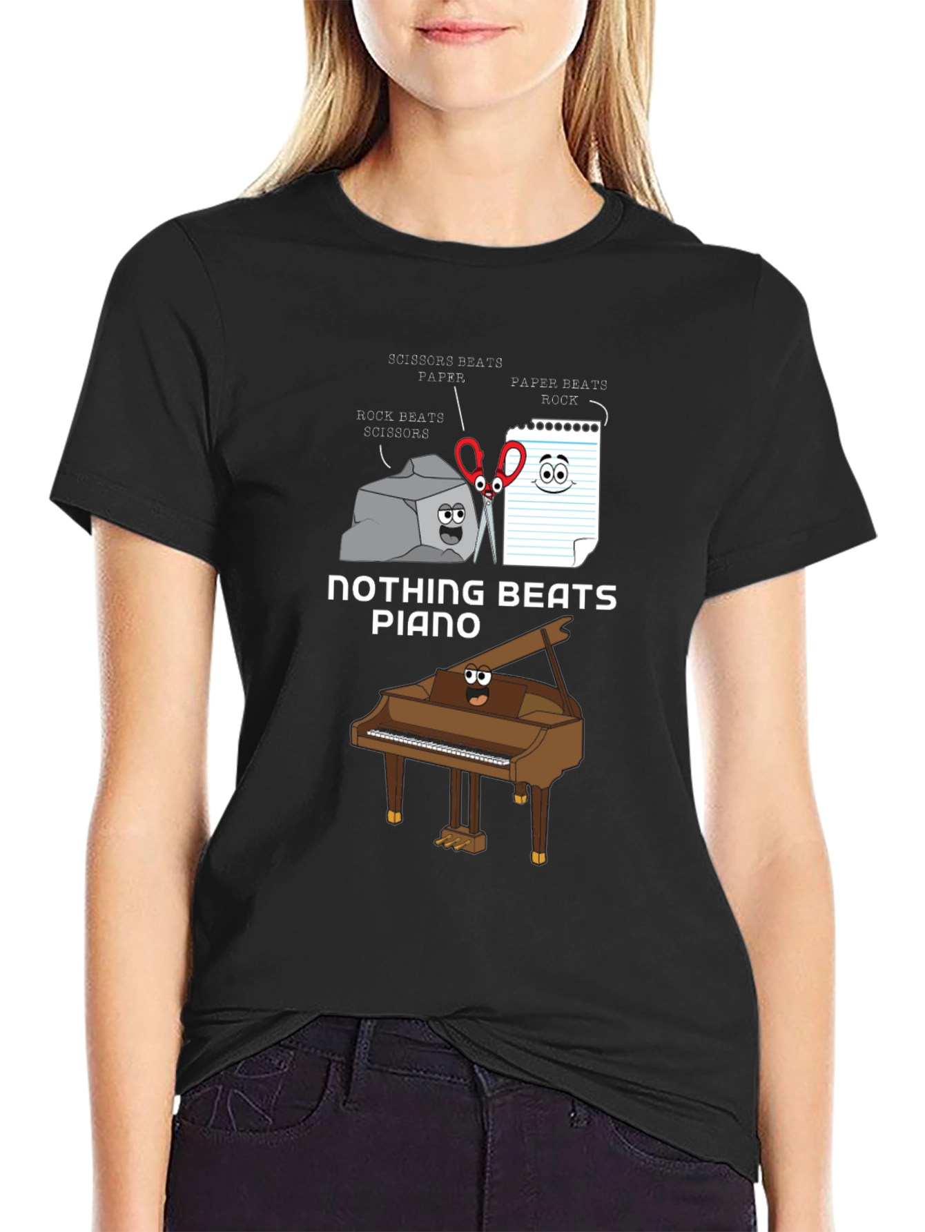 Nothing Beats Piano T-Shirt: Rock Paper Scissors Pun