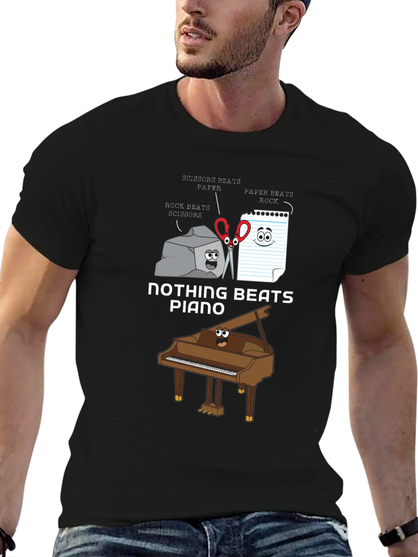 Nothing Beats Piano T-Shirt: Rock Paper Scissors Pun