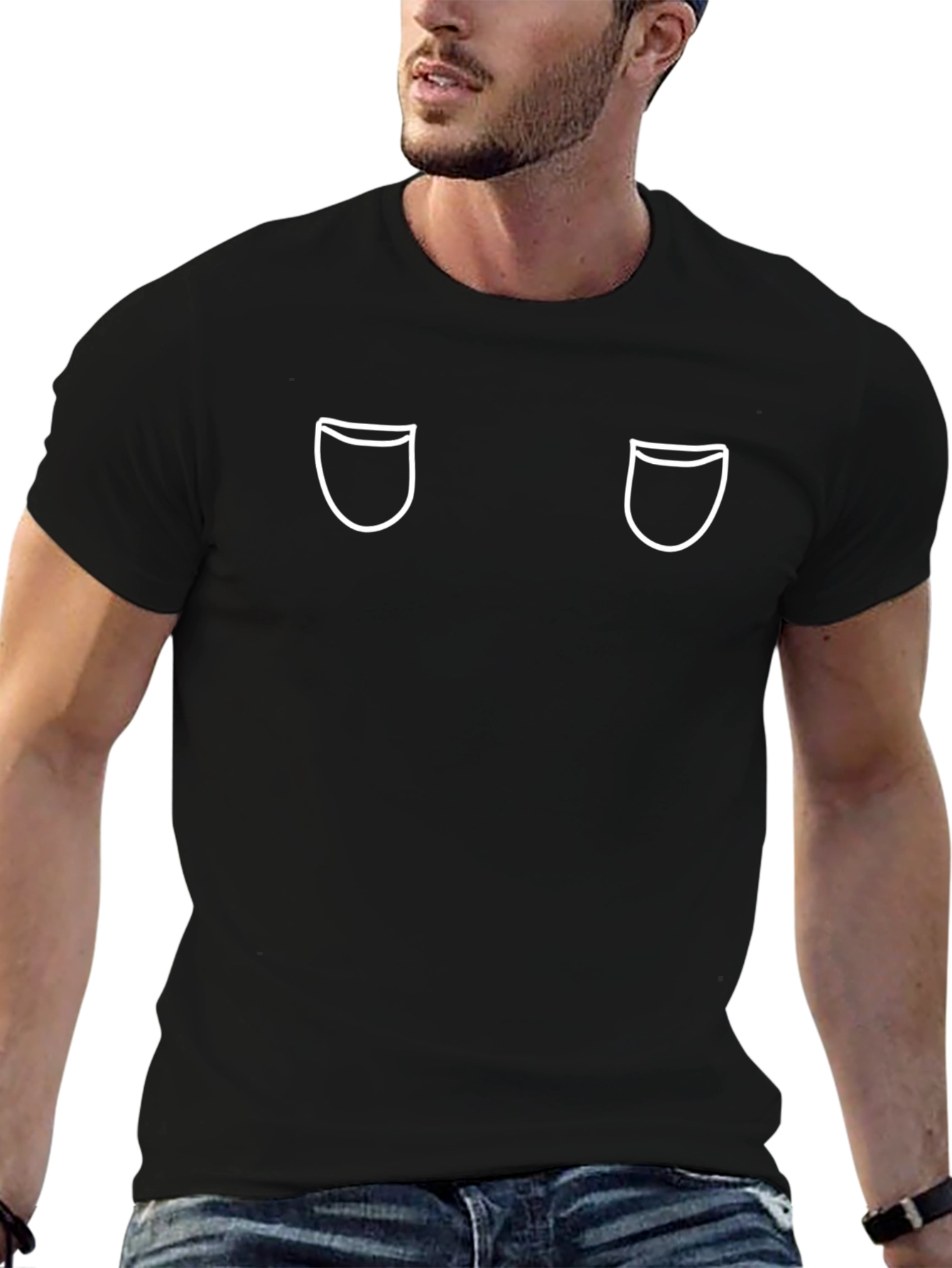 Novelty Black T-Shirt with Faux Pocket Design