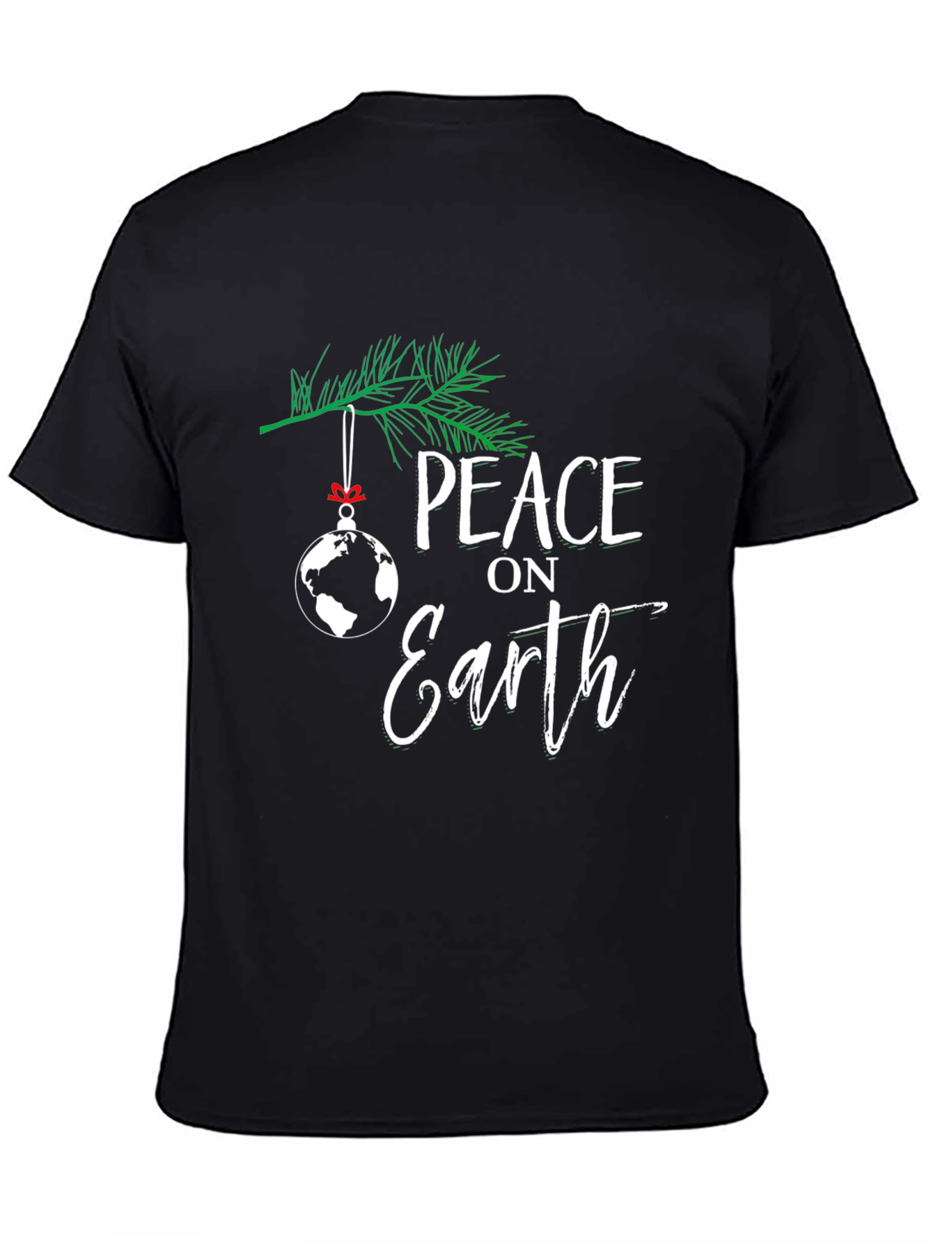 Peace on Earth Globe Christmas Holiday Black T-Shirt