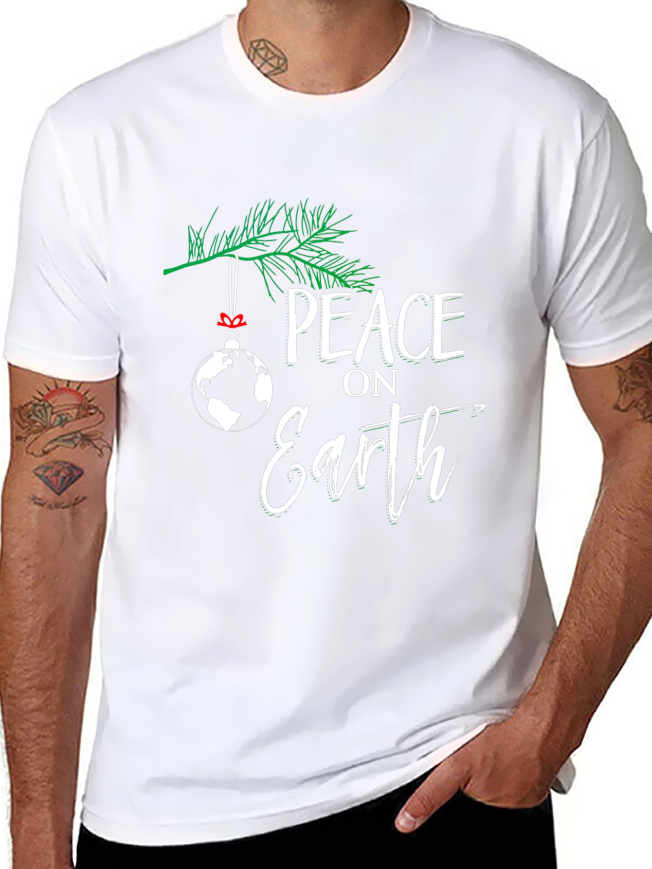 Peace on Earth Globe Christmas Holiday Black T-Shirt