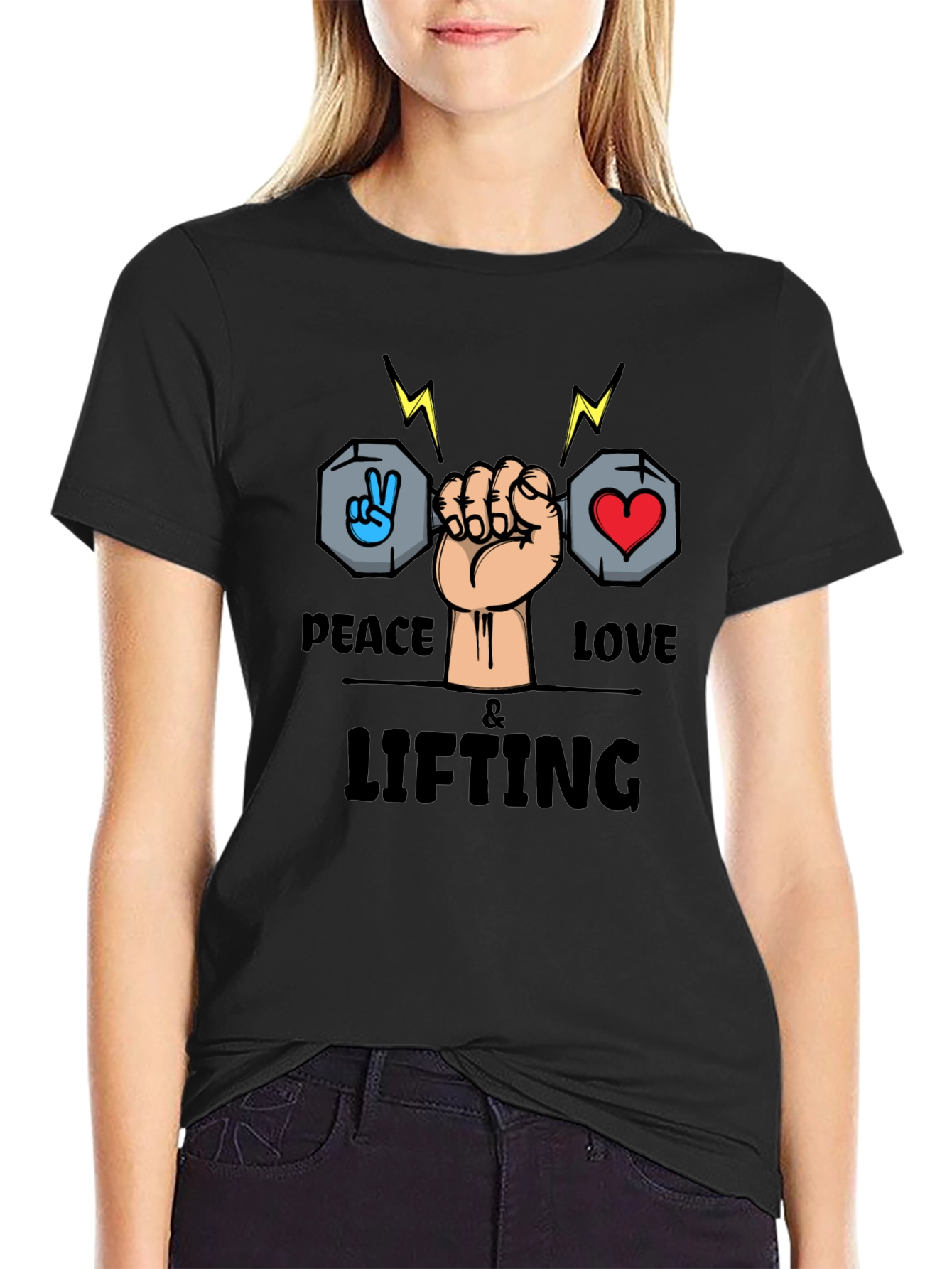 Peace Love Lifting Black Graphic Tee