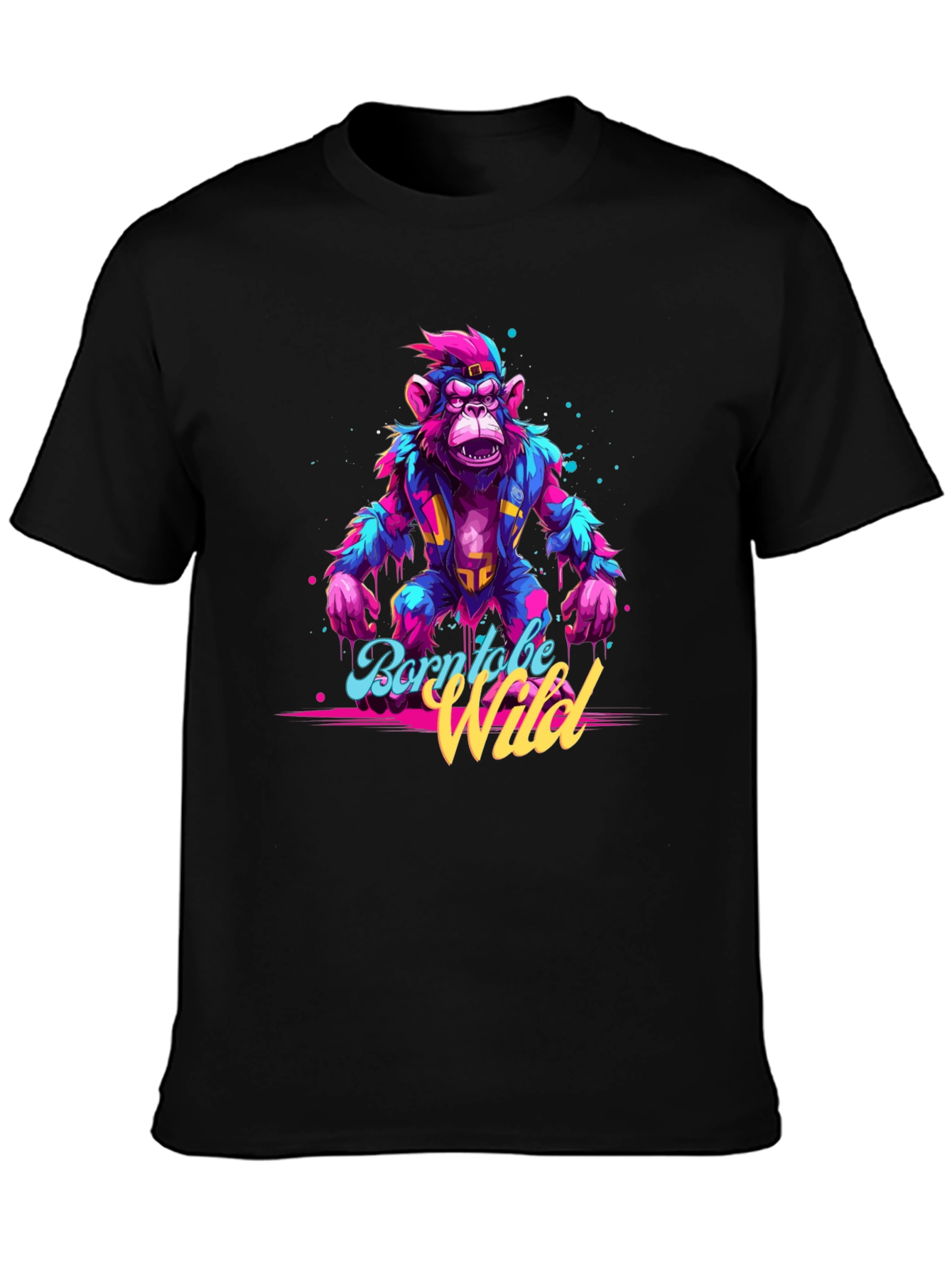 Born to be Wild Monkey Graphic Black T-Shirt