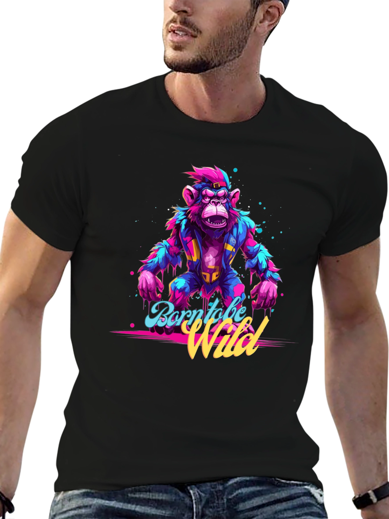 Born to be Wild Monkey Graphic Black T-Shirt