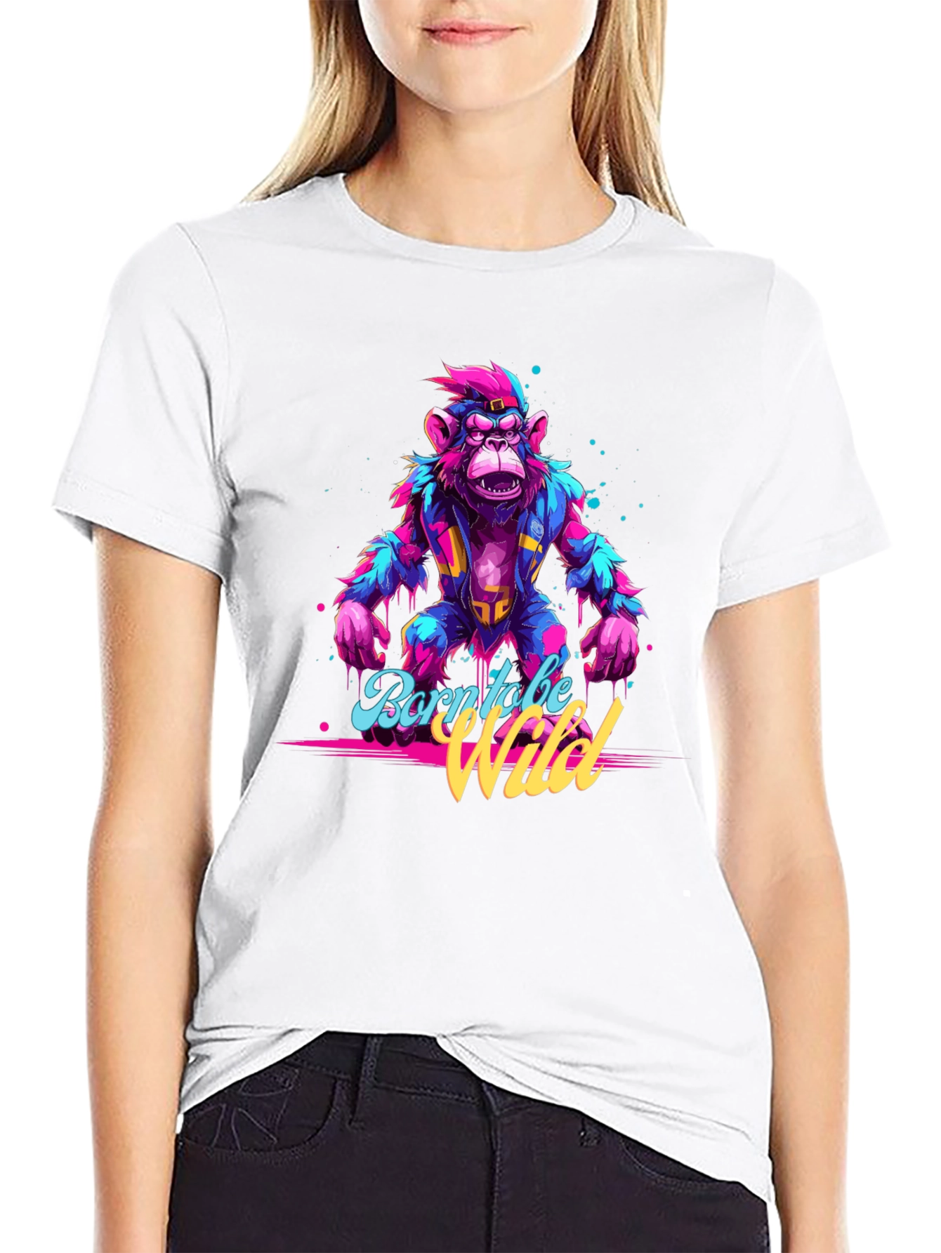 Born to be Wild Monkey Graphic Black T-Shirt