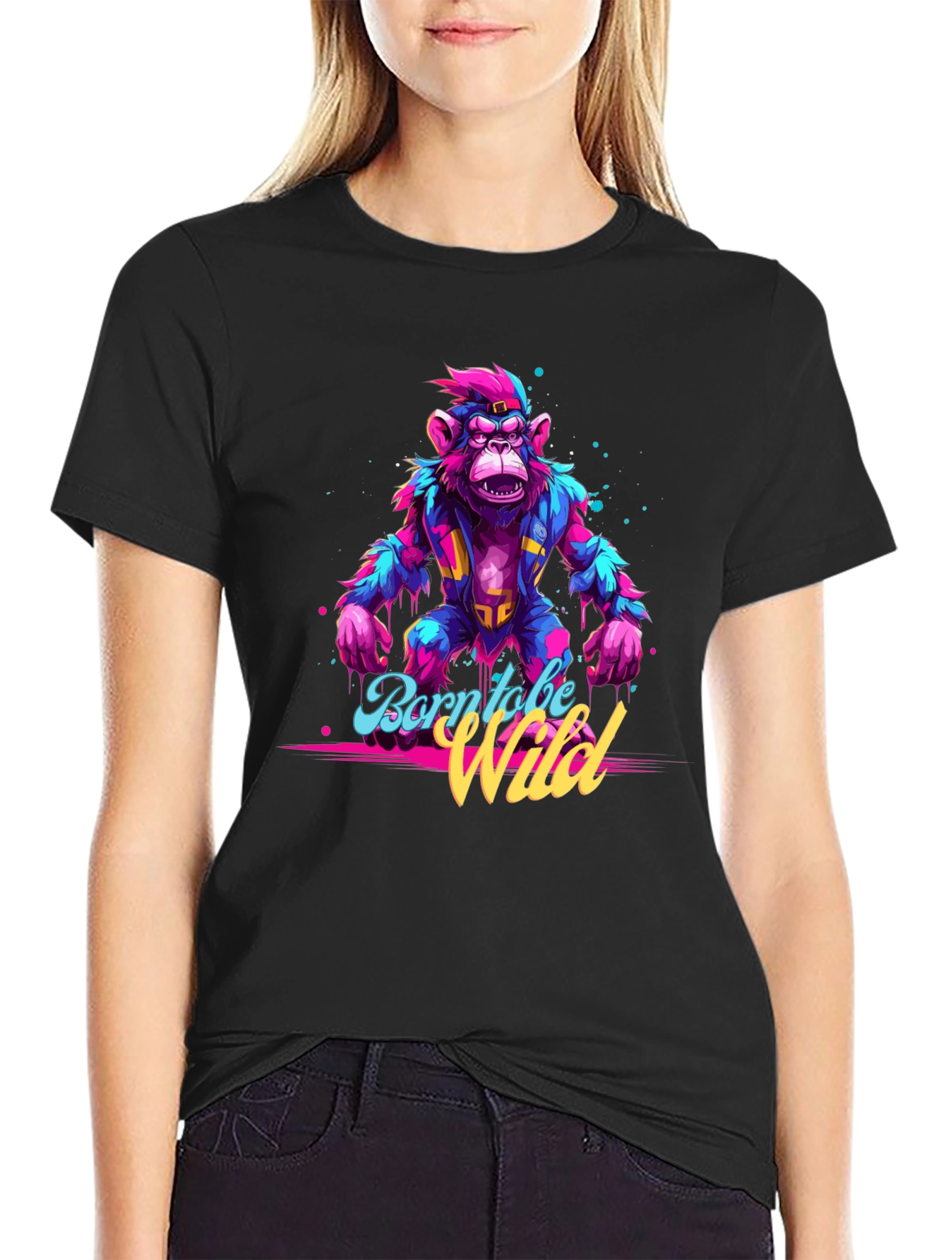 Born to be Wild Monkey Graphic Black T-Shirt