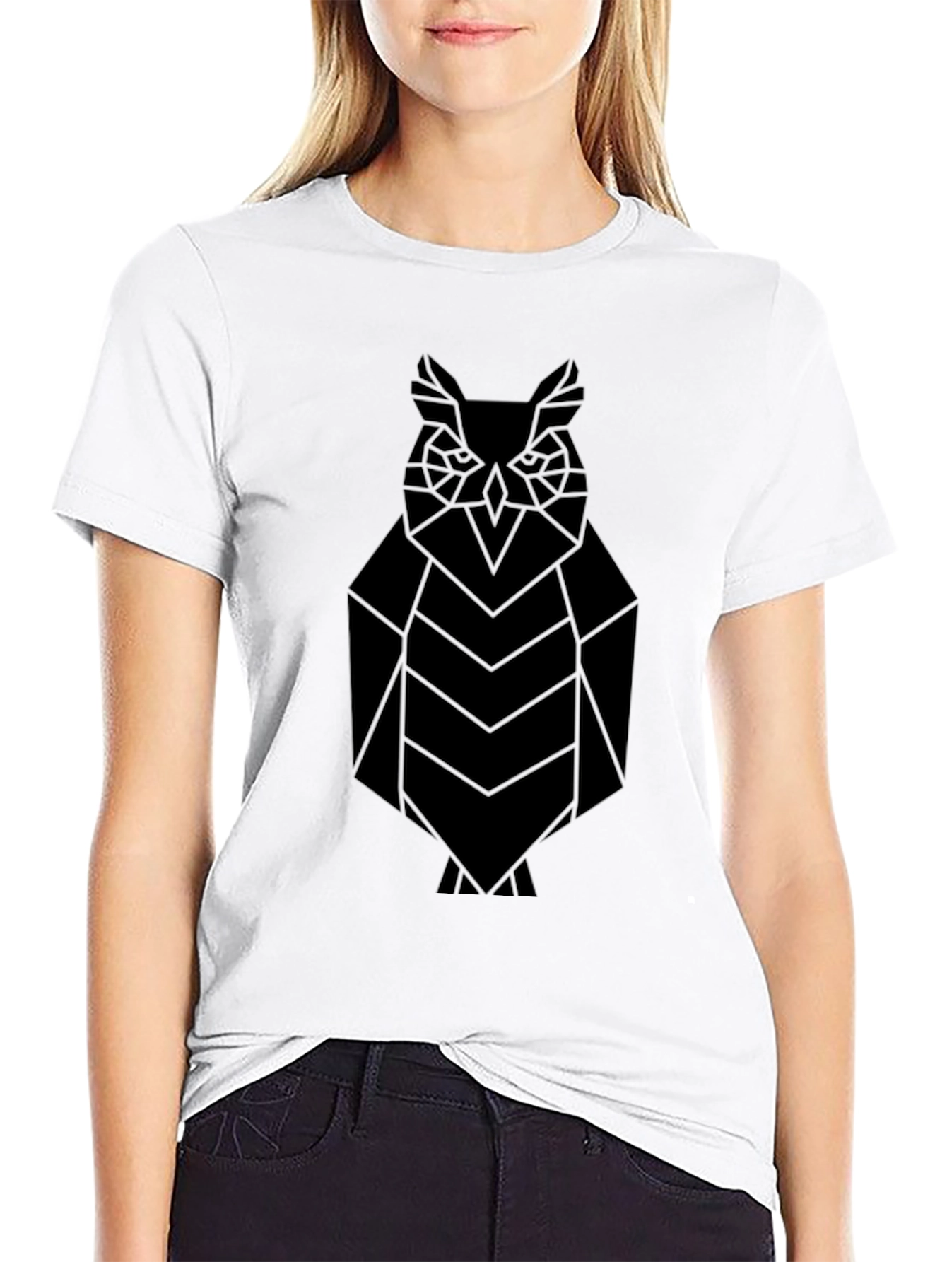 Geometric Owl Graphic Tee - Black