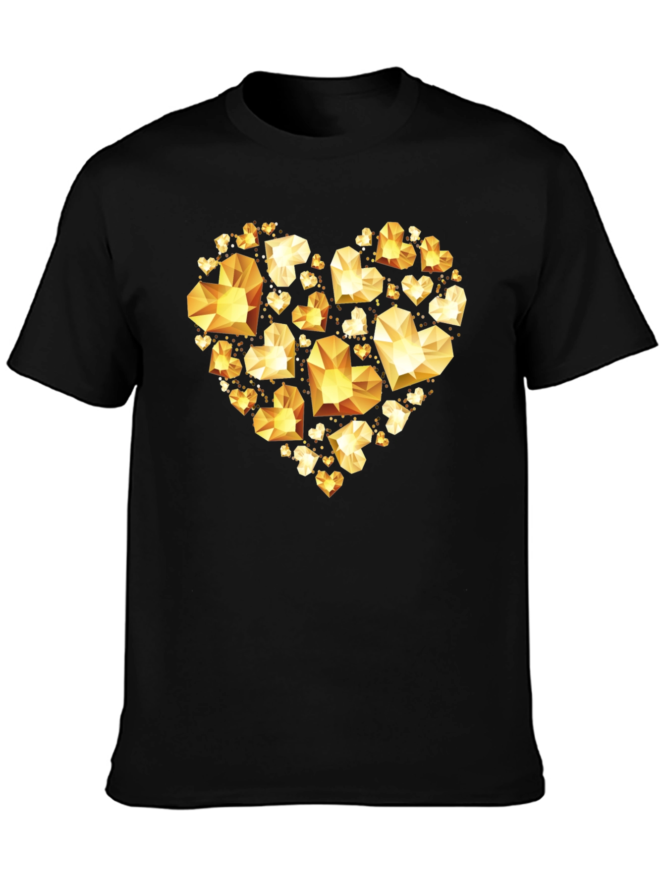 Geometric Gold Heart Graphic Tee - Black Cotton