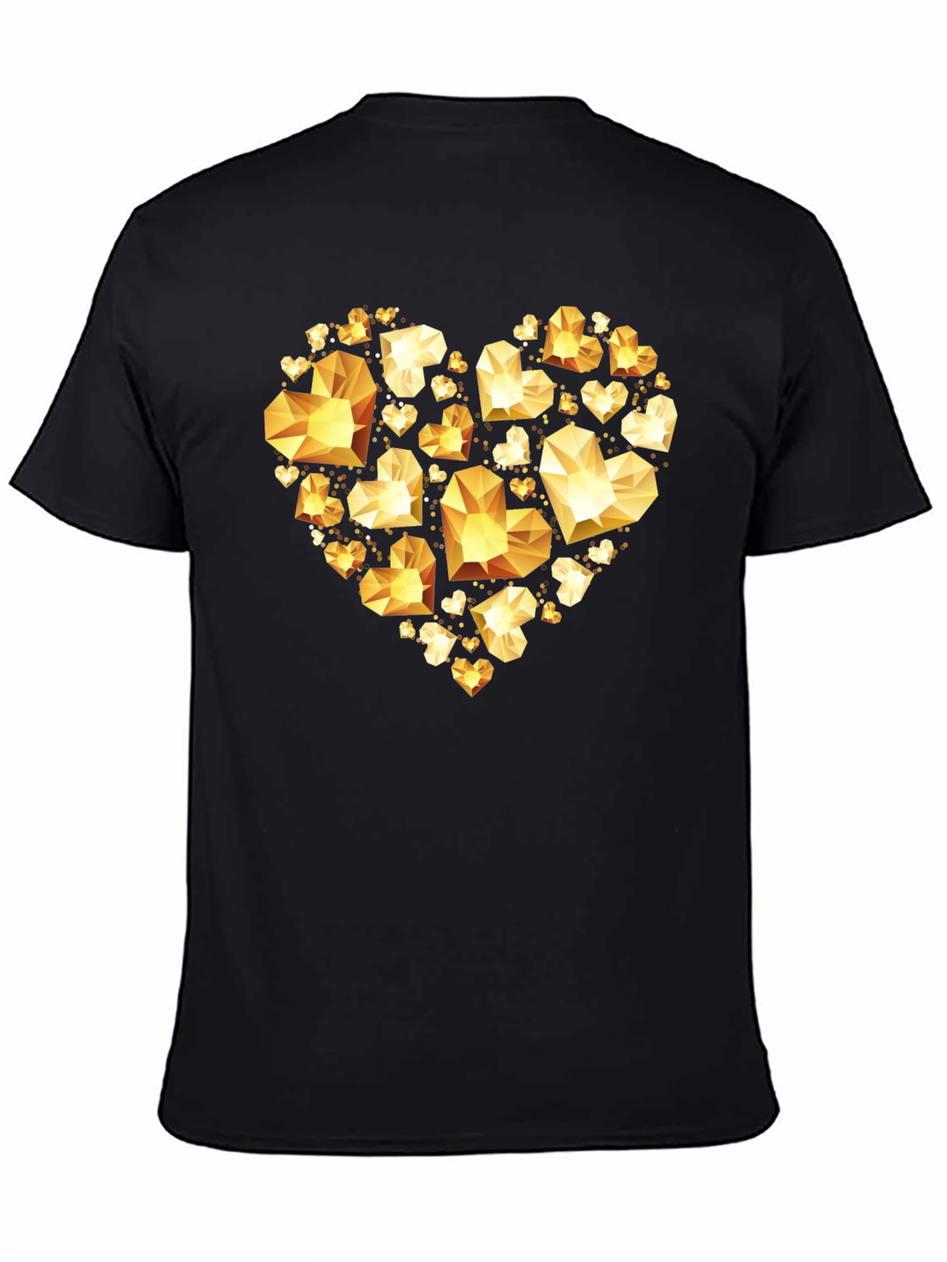 Geometric Gold Heart Graphic Tee - Black Cotton