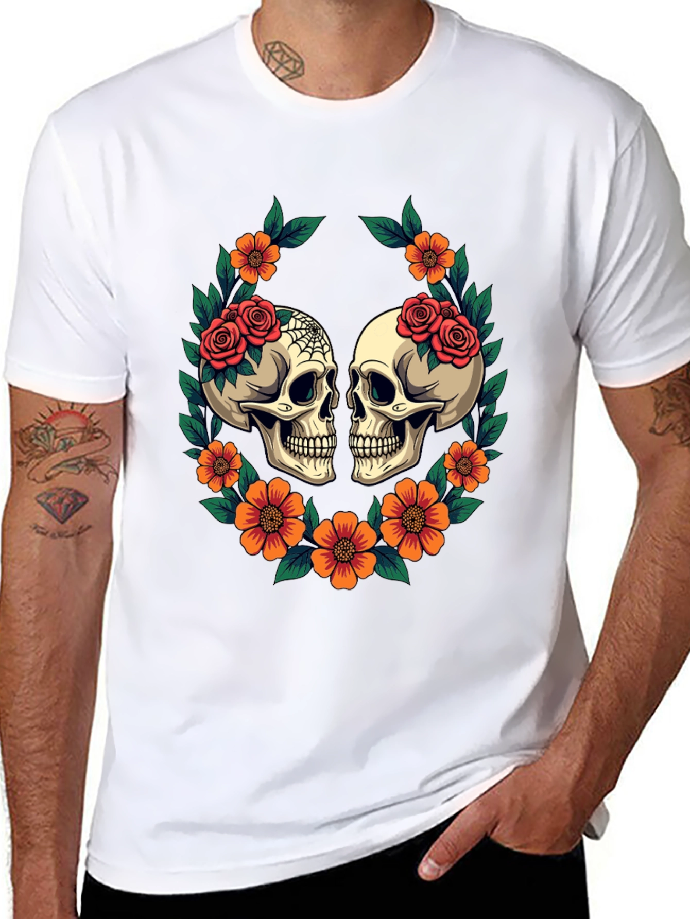 Skull & Floral Graphic T-Shirt - Gothic Style