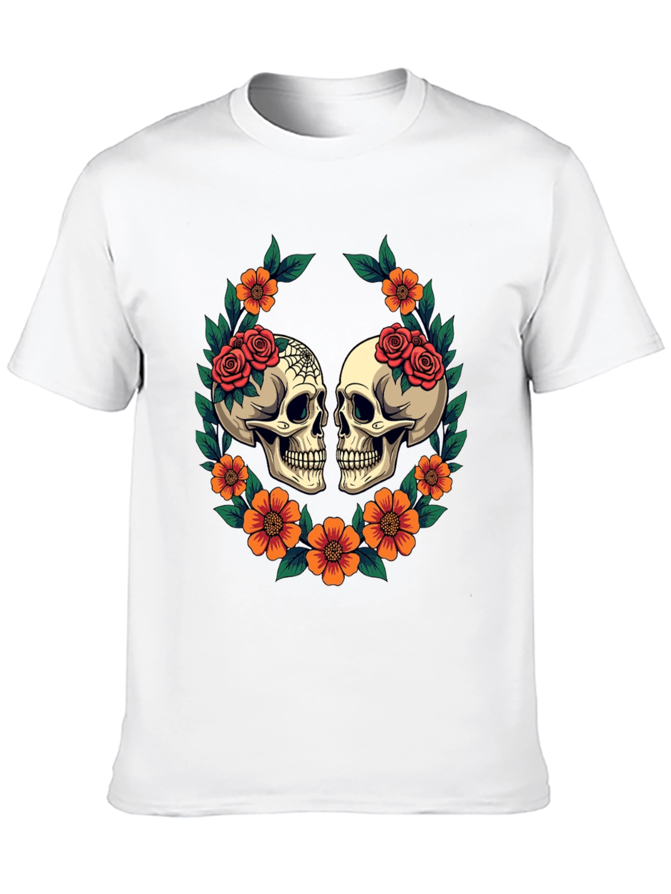 Skull & Floral Graphic T-Shirt - Gothic Style