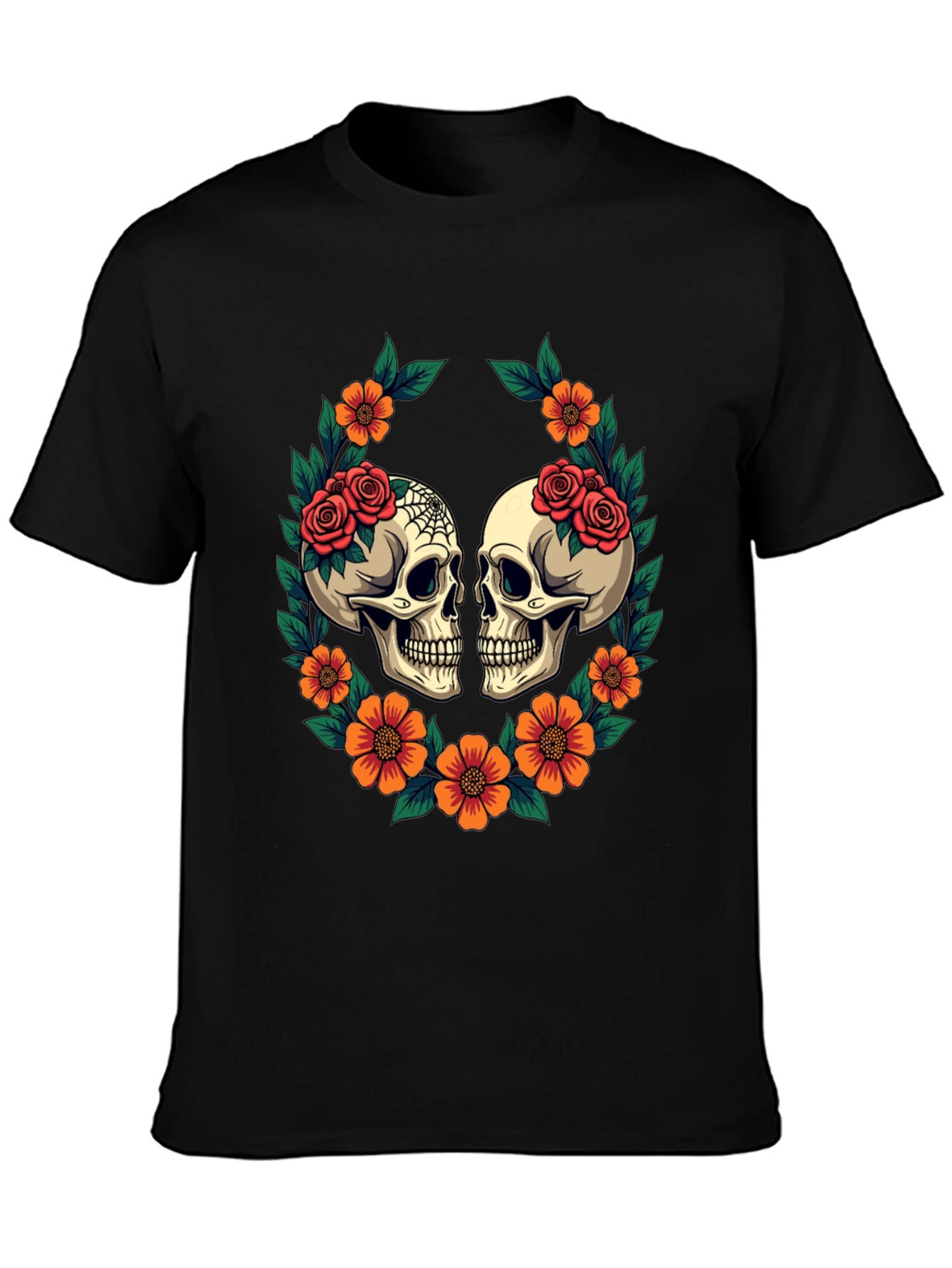 Skull & Floral Graphic T-Shirt - Gothic Style